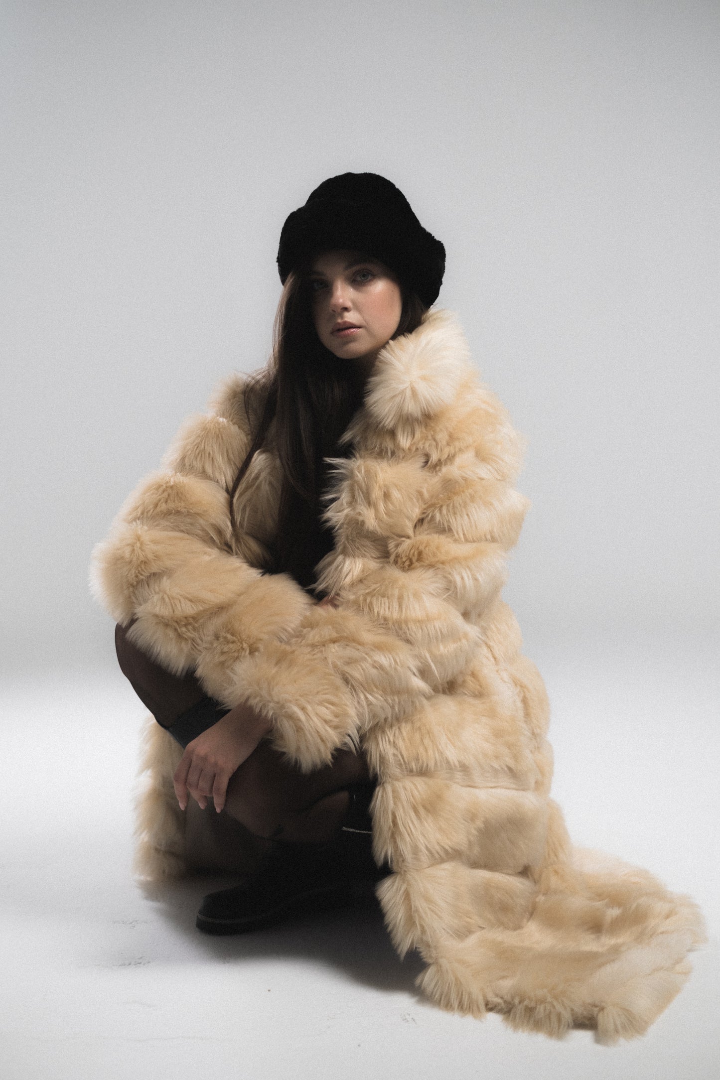 Prominent Striped Beige Fur Coat