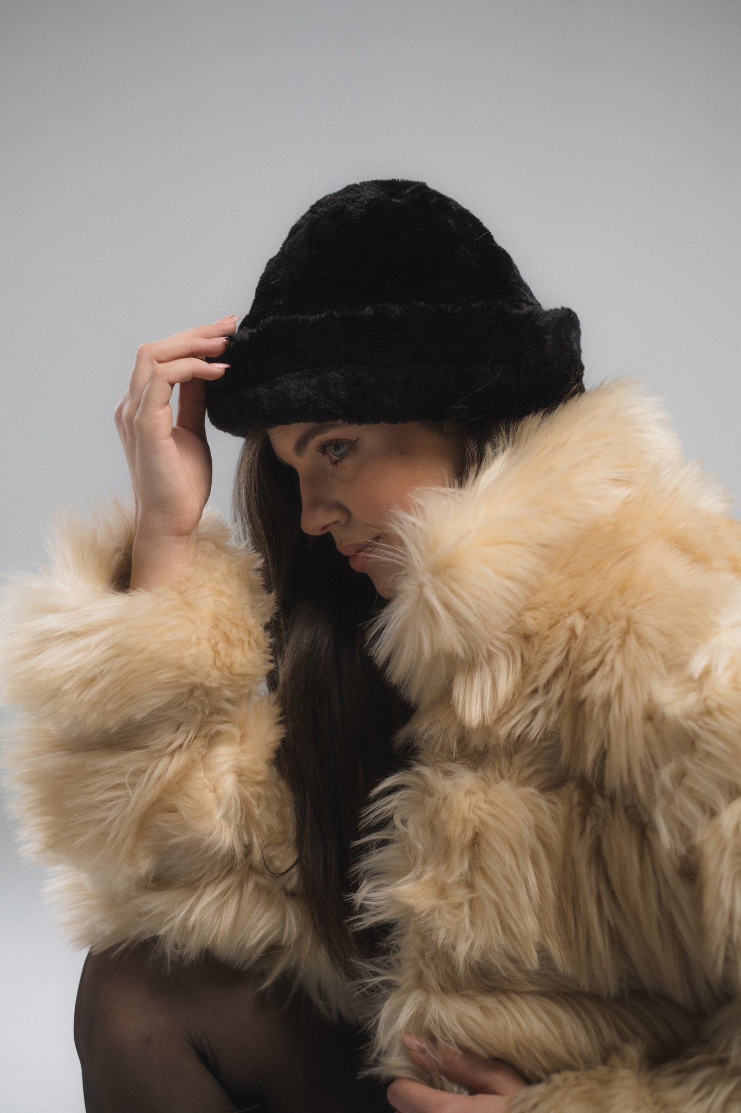Prominent Striped Beige Fur Coat