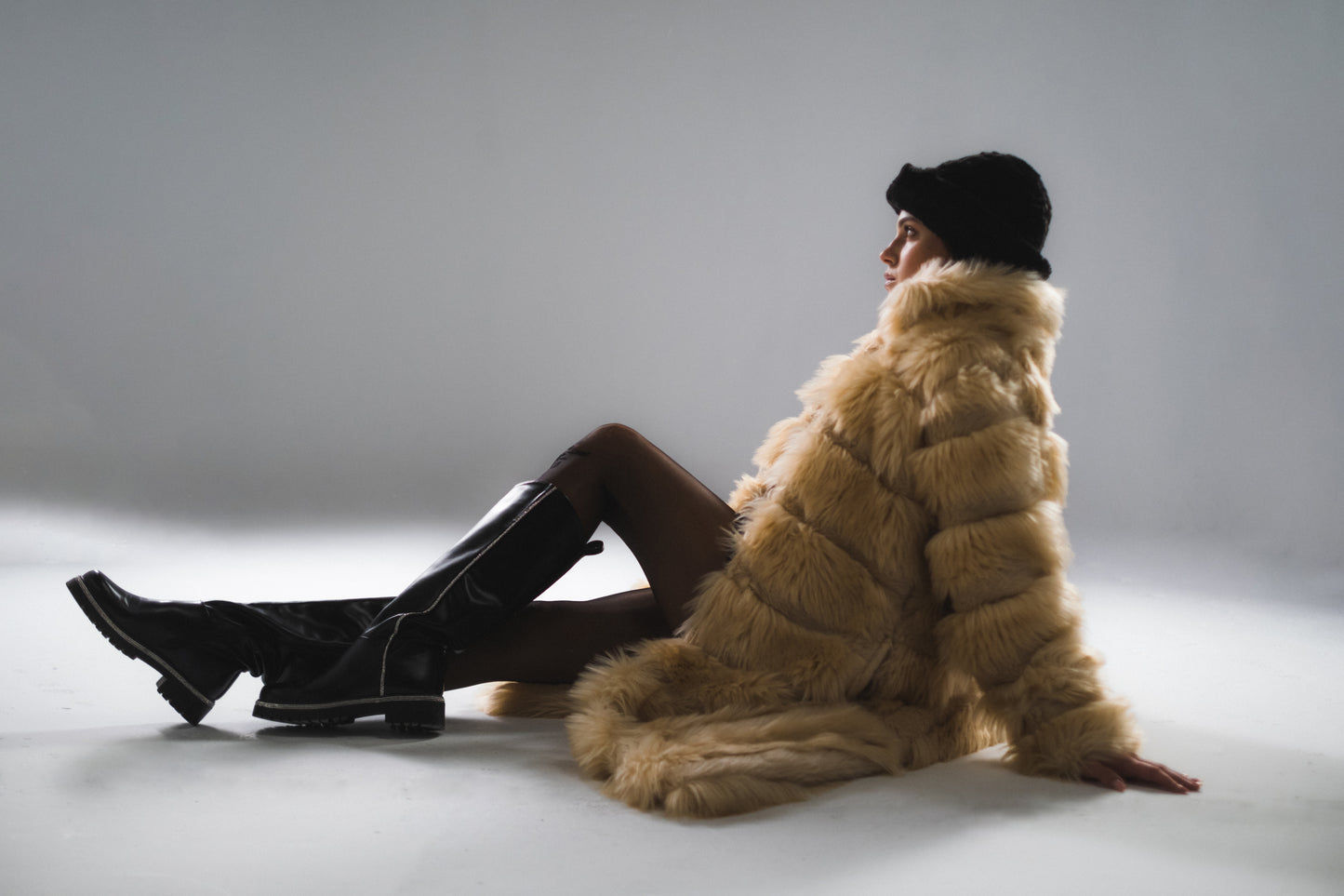 Prominent Striped Beige Fur Coat
