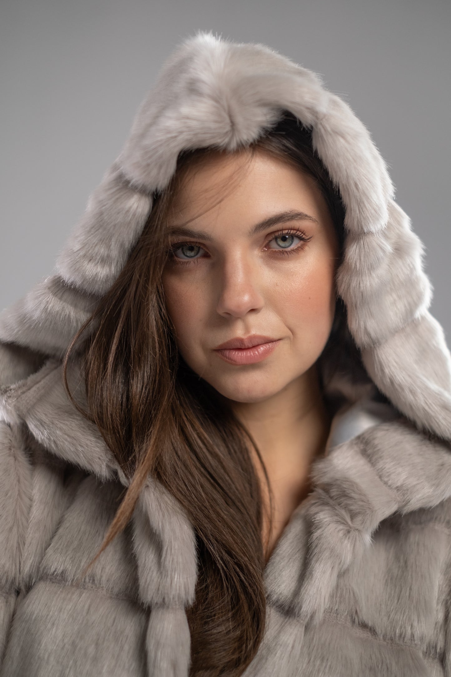 Striped Silver-Grey Fur Coat