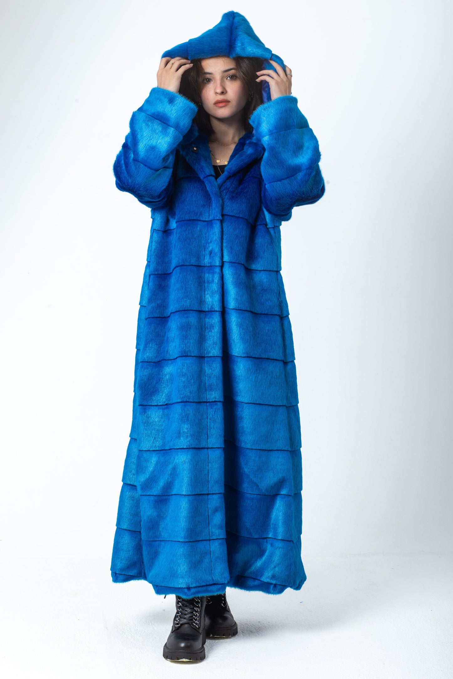 Blue Stripped Fur Coat