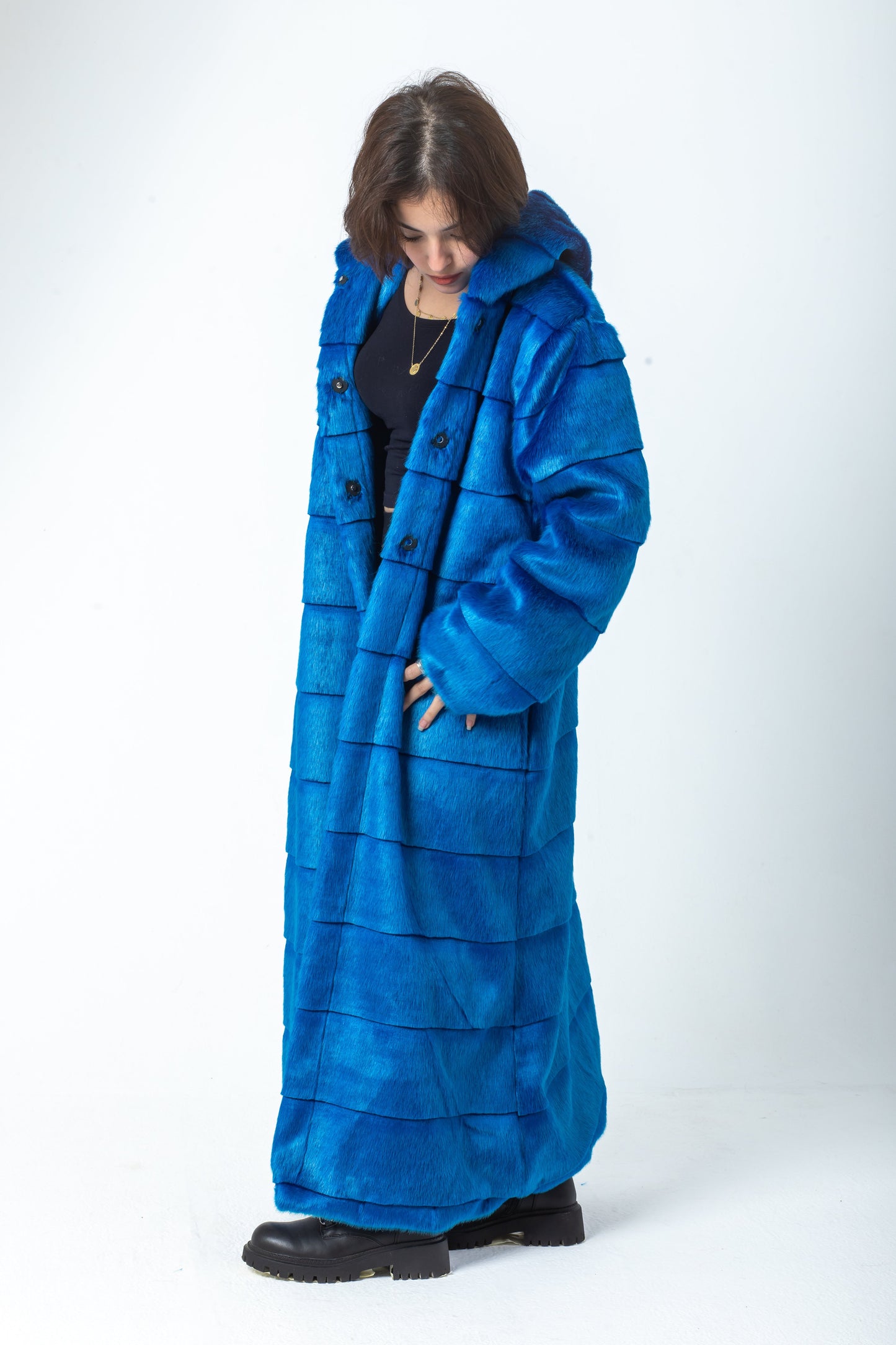 Blue Stripped Fur Coat