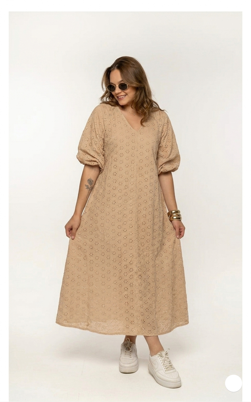 ARIA EYELET MAXI DRESS – DESERT SAND