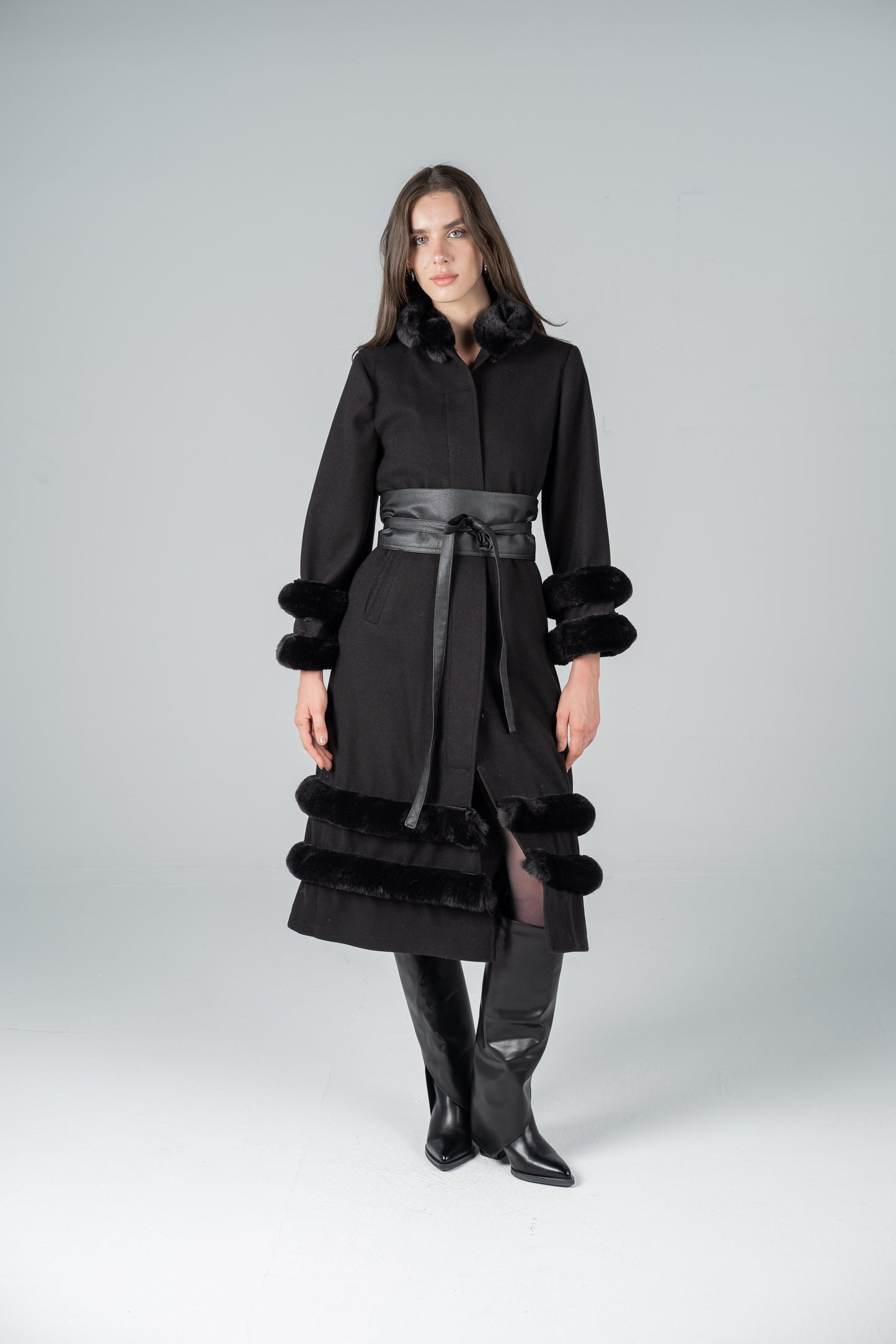 NOIR FUR-LINED COAT