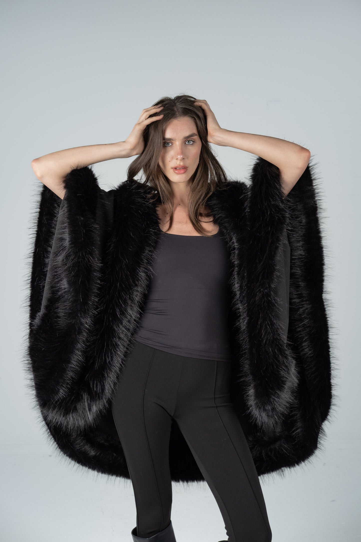 HOODED BLACK FUR CAPE