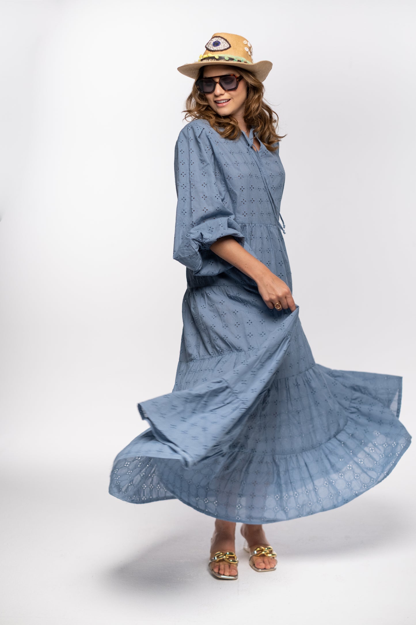 SKY BLOOM EYELET DRESS