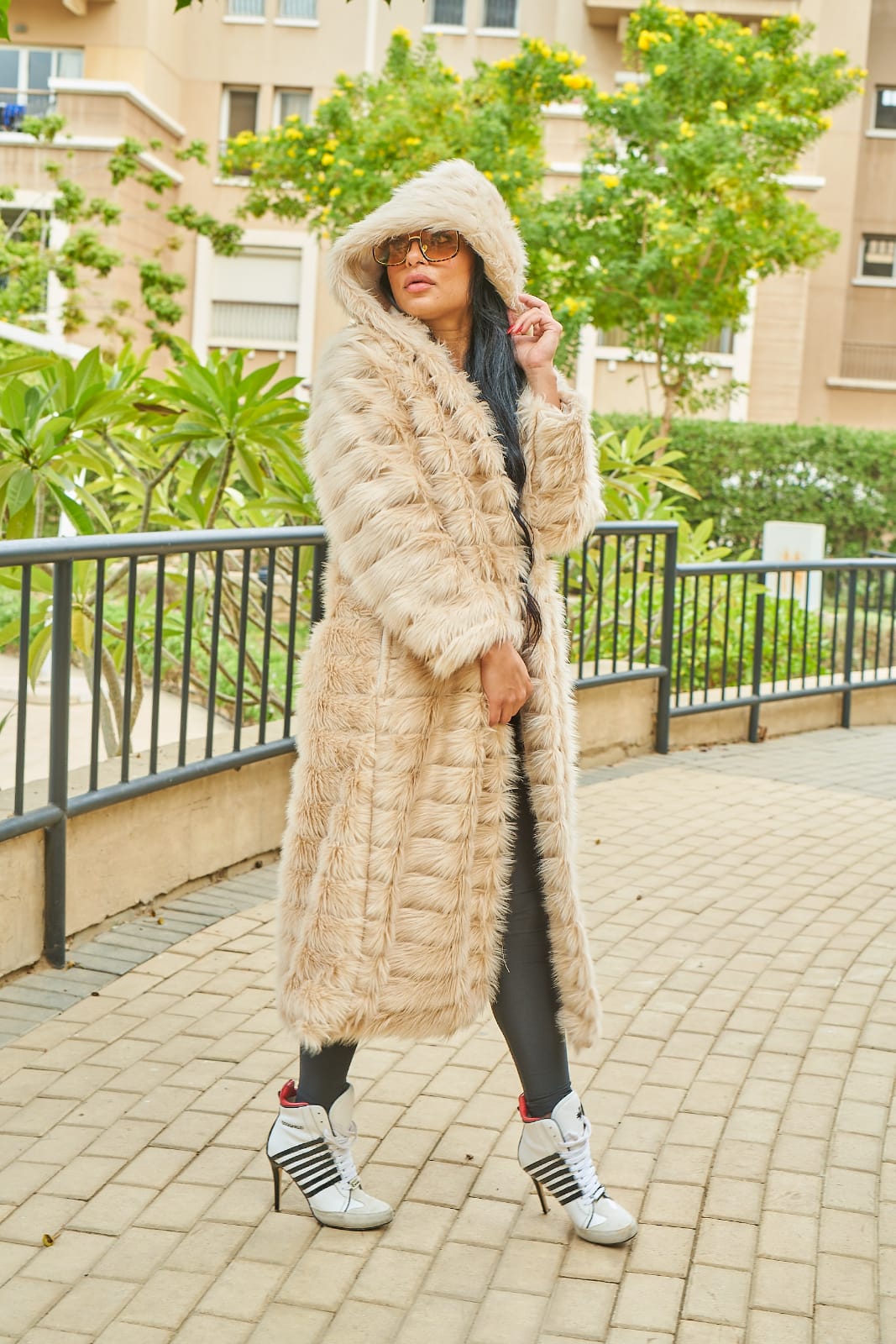Striped Beige Fur Coat