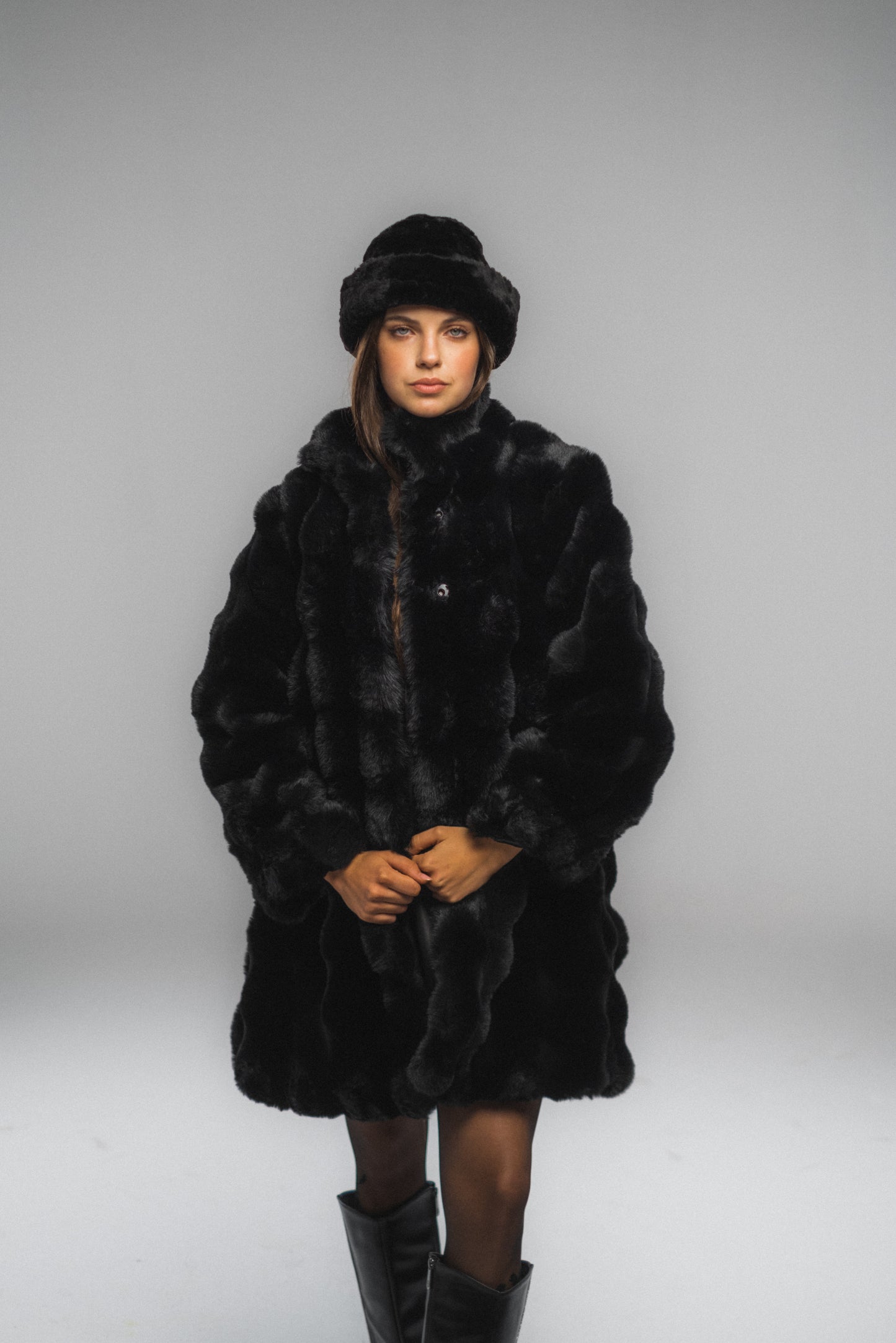 Cloud Black Fur Coat