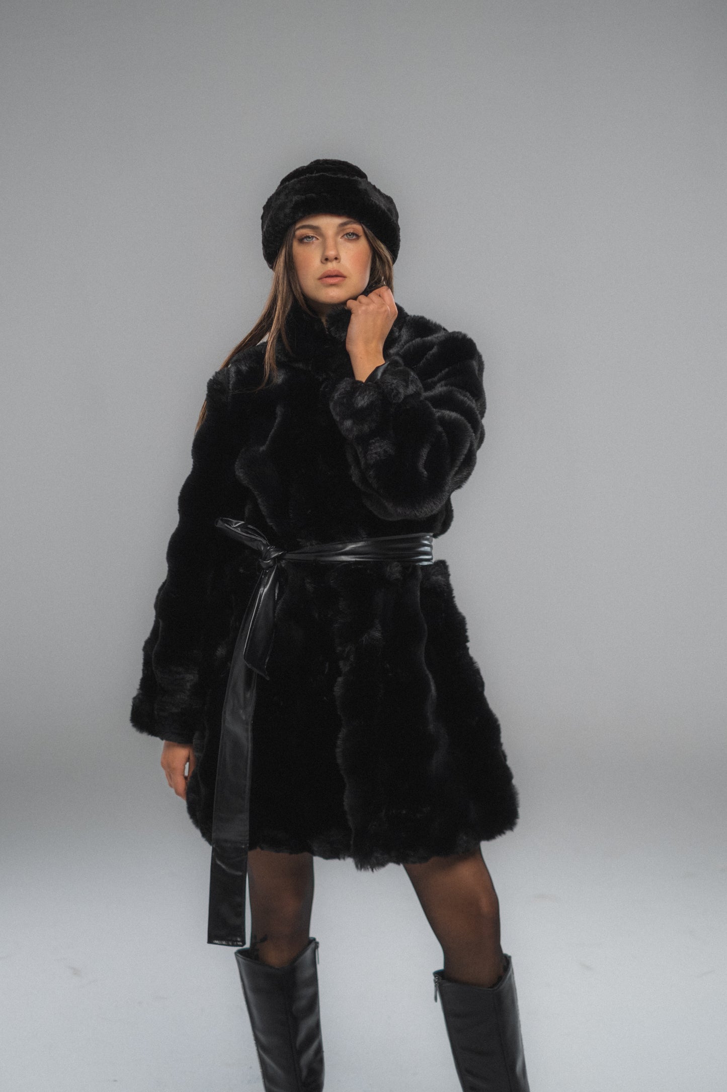 Cloud Black Fur Coat