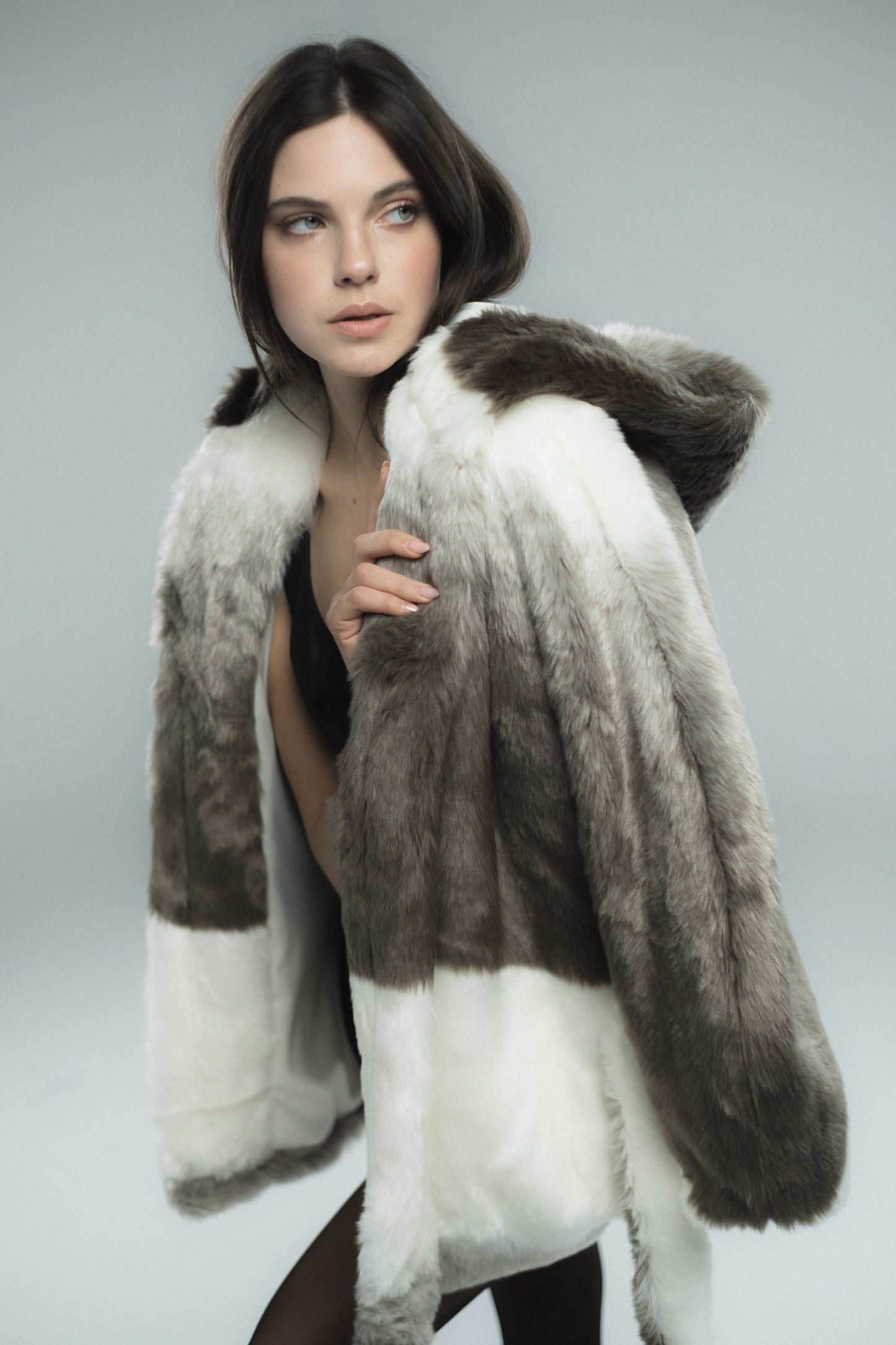 Two-Colored Fur cape Jacket
