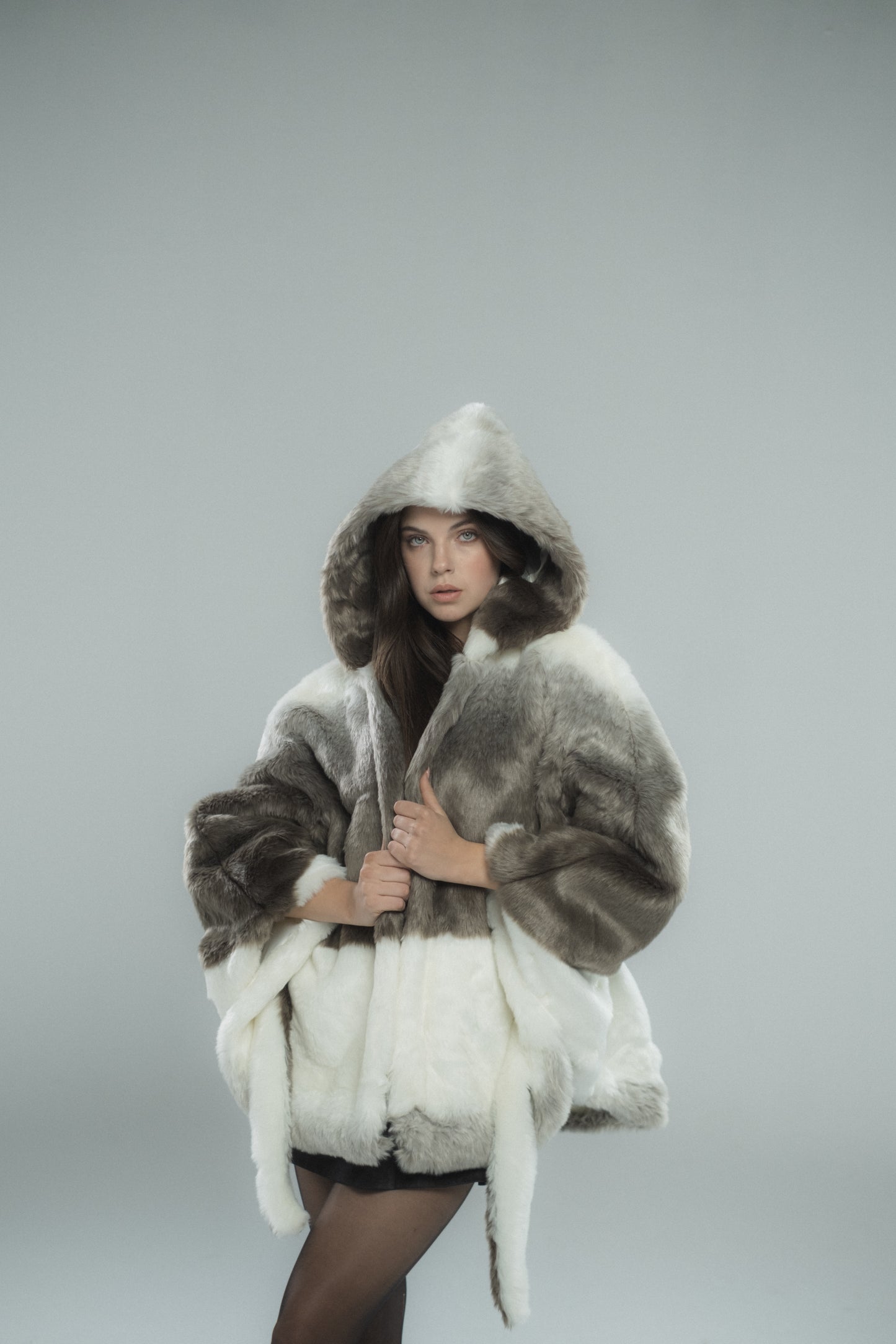 Two-Colored Fur cape Jacket