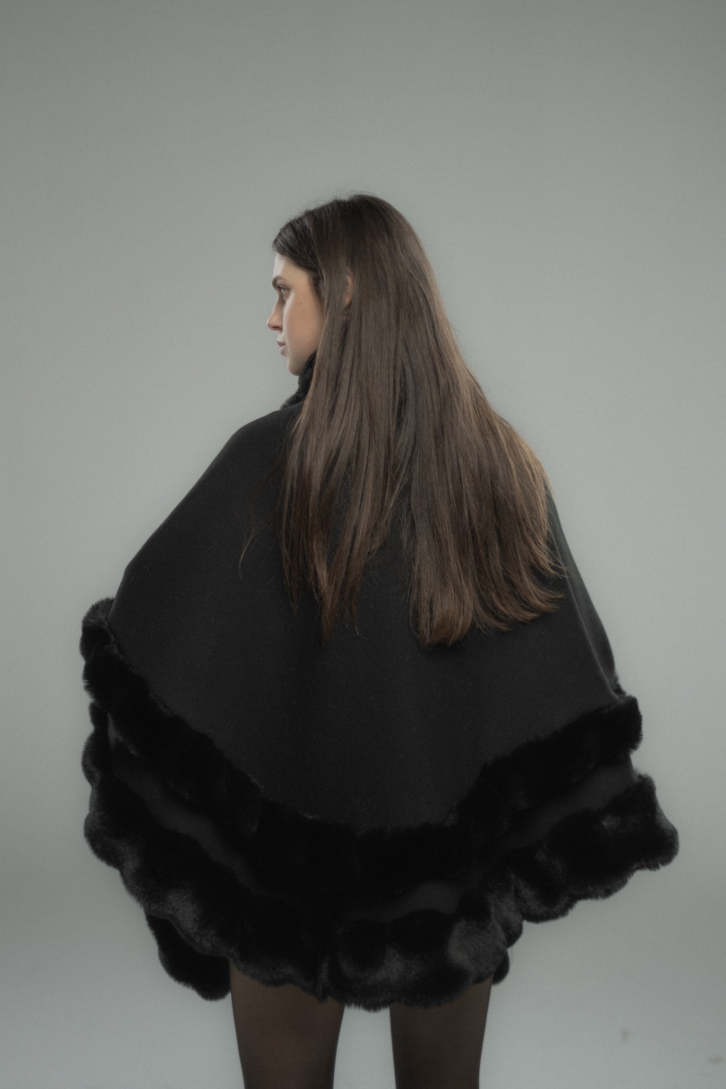 Two-Layers Black Russet-Fur Cape