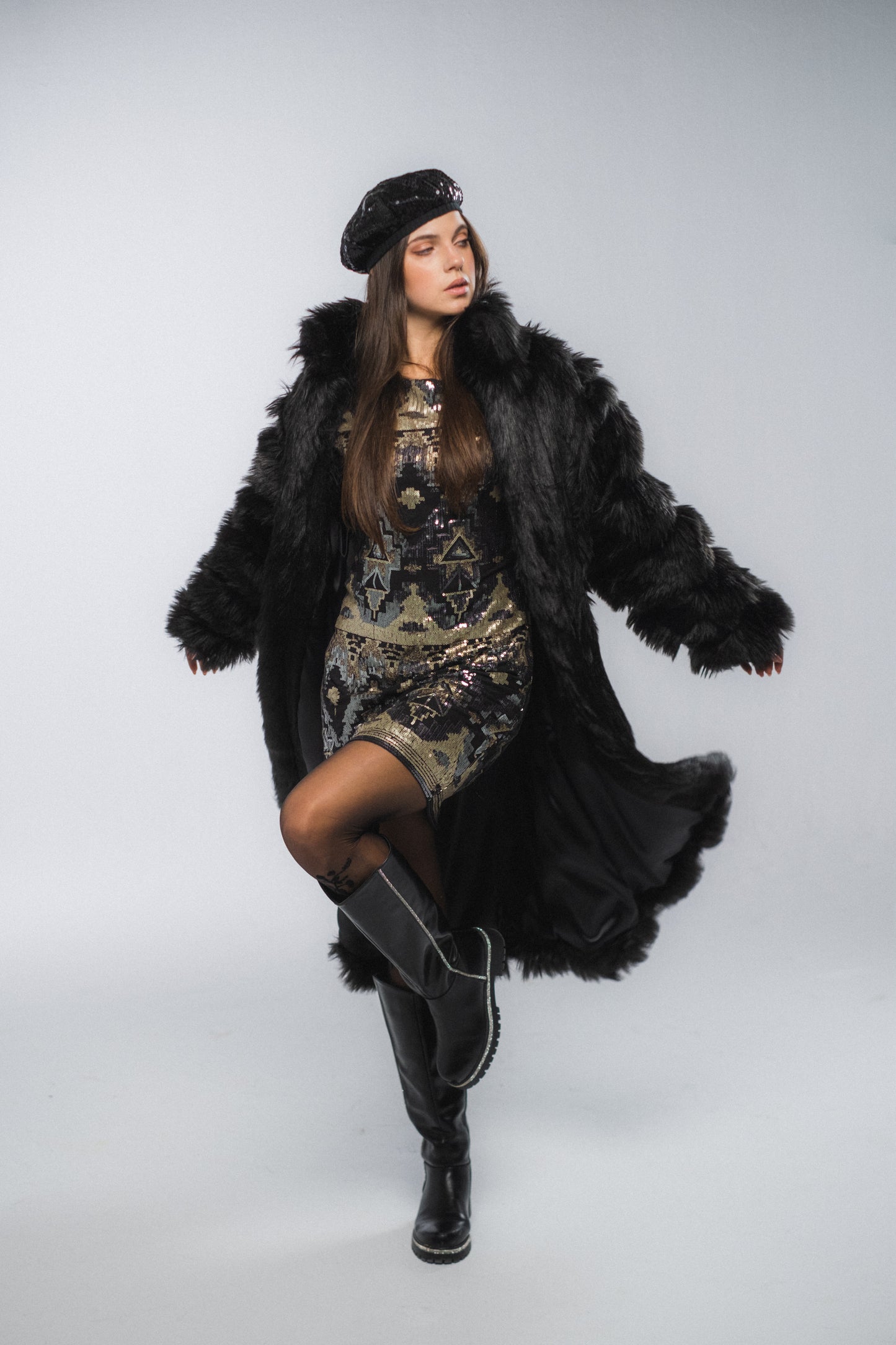 Two-Way Striped Fur Coat