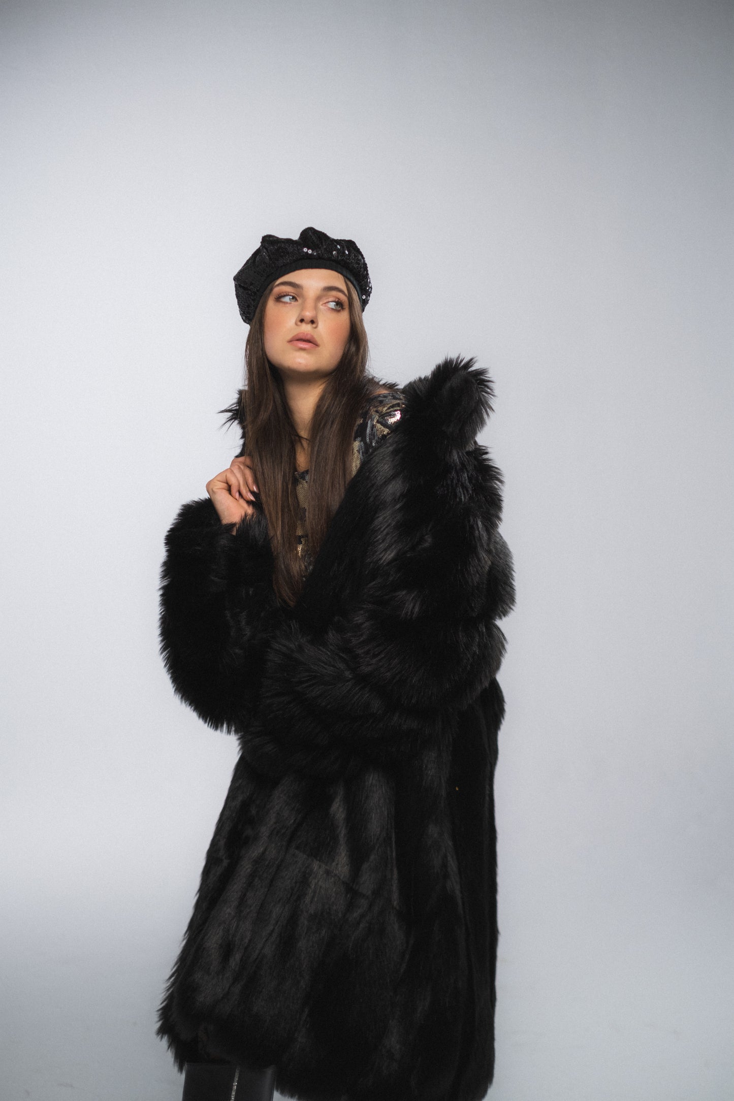 Two-Way Striped Fur Coat
