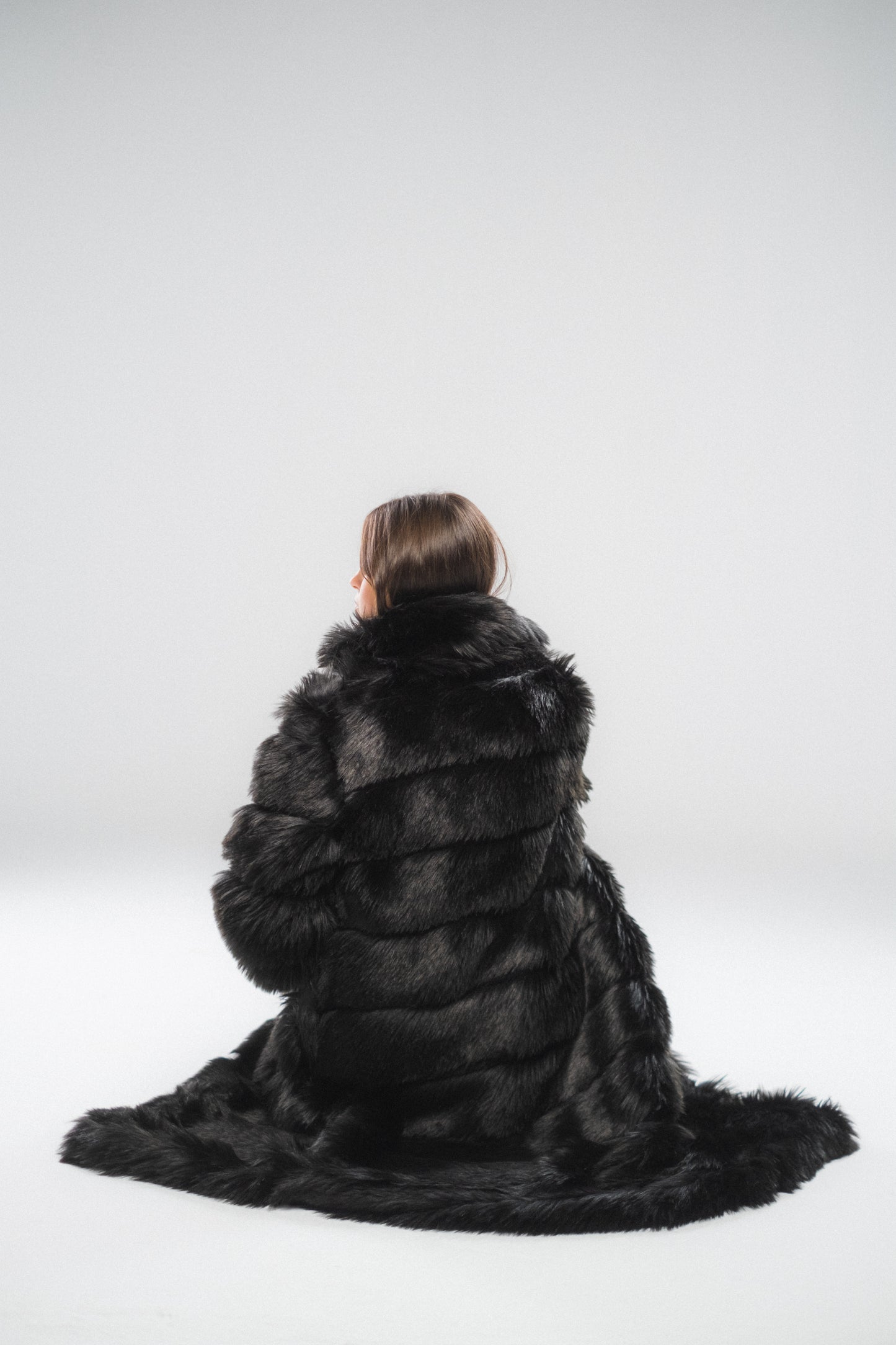 Black Thick Striped Fur Coat
