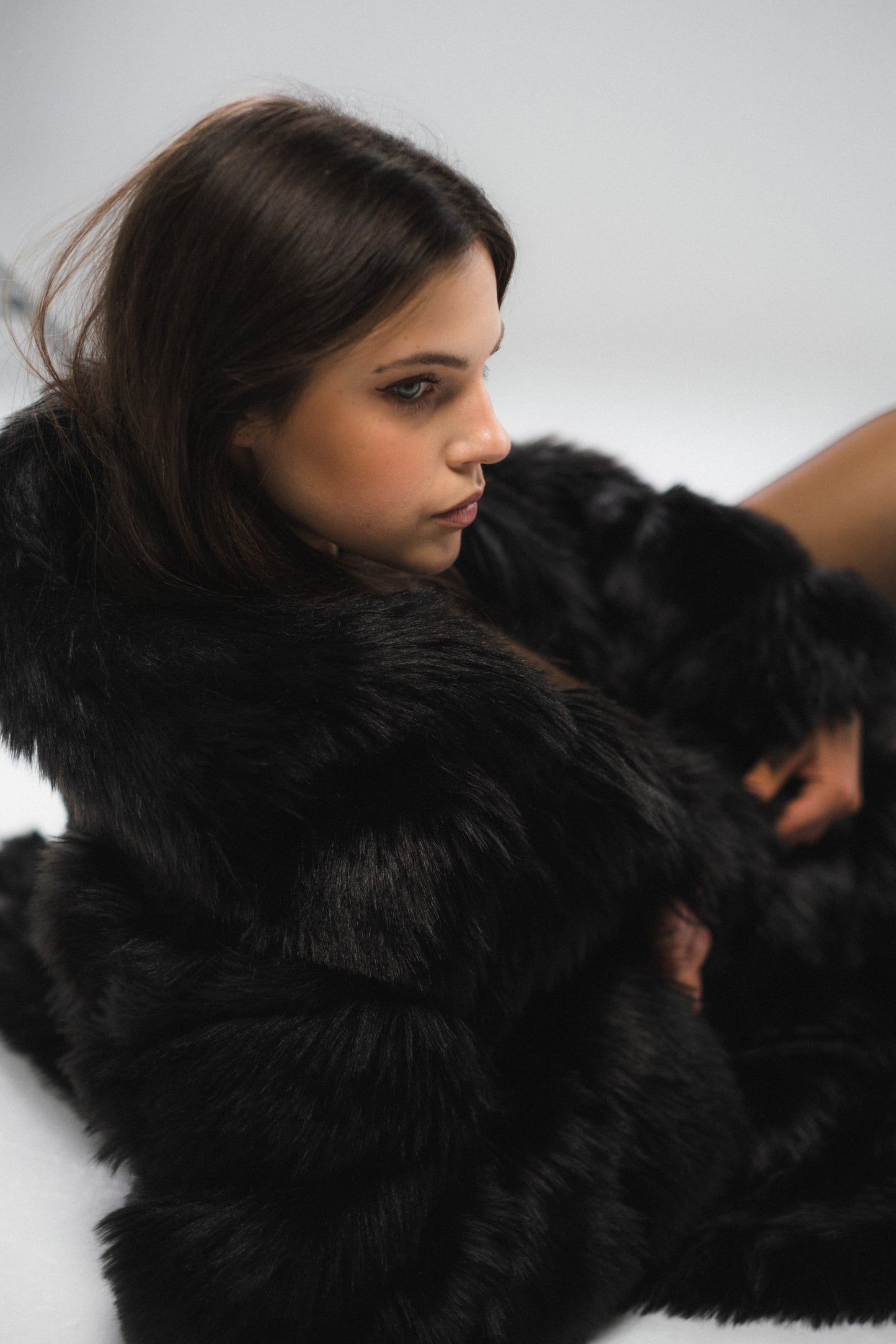 Black Thick Striped Fur Coat