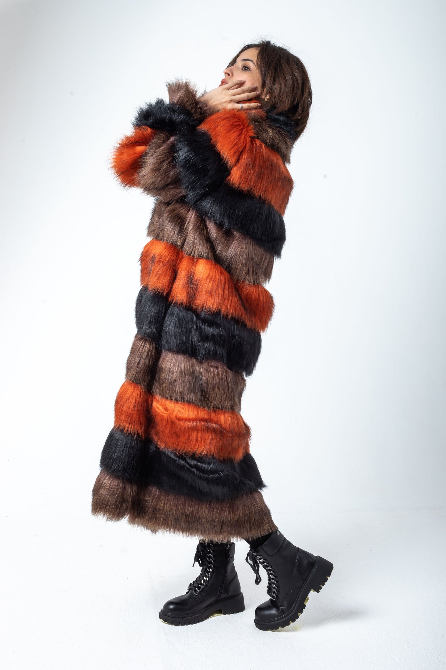 Three-Colored Striped Fur Coat