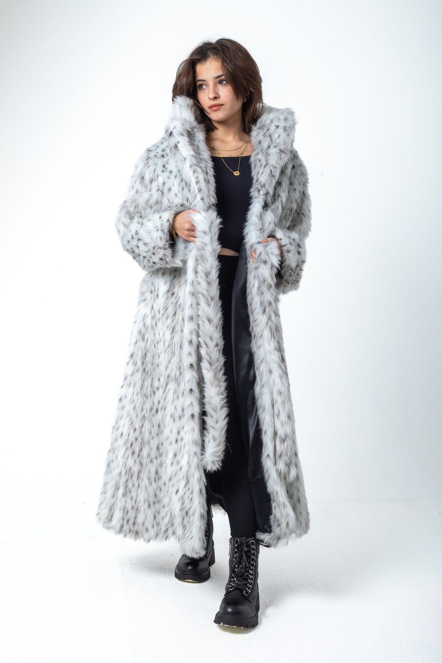 White-Black Spots Fur Coat