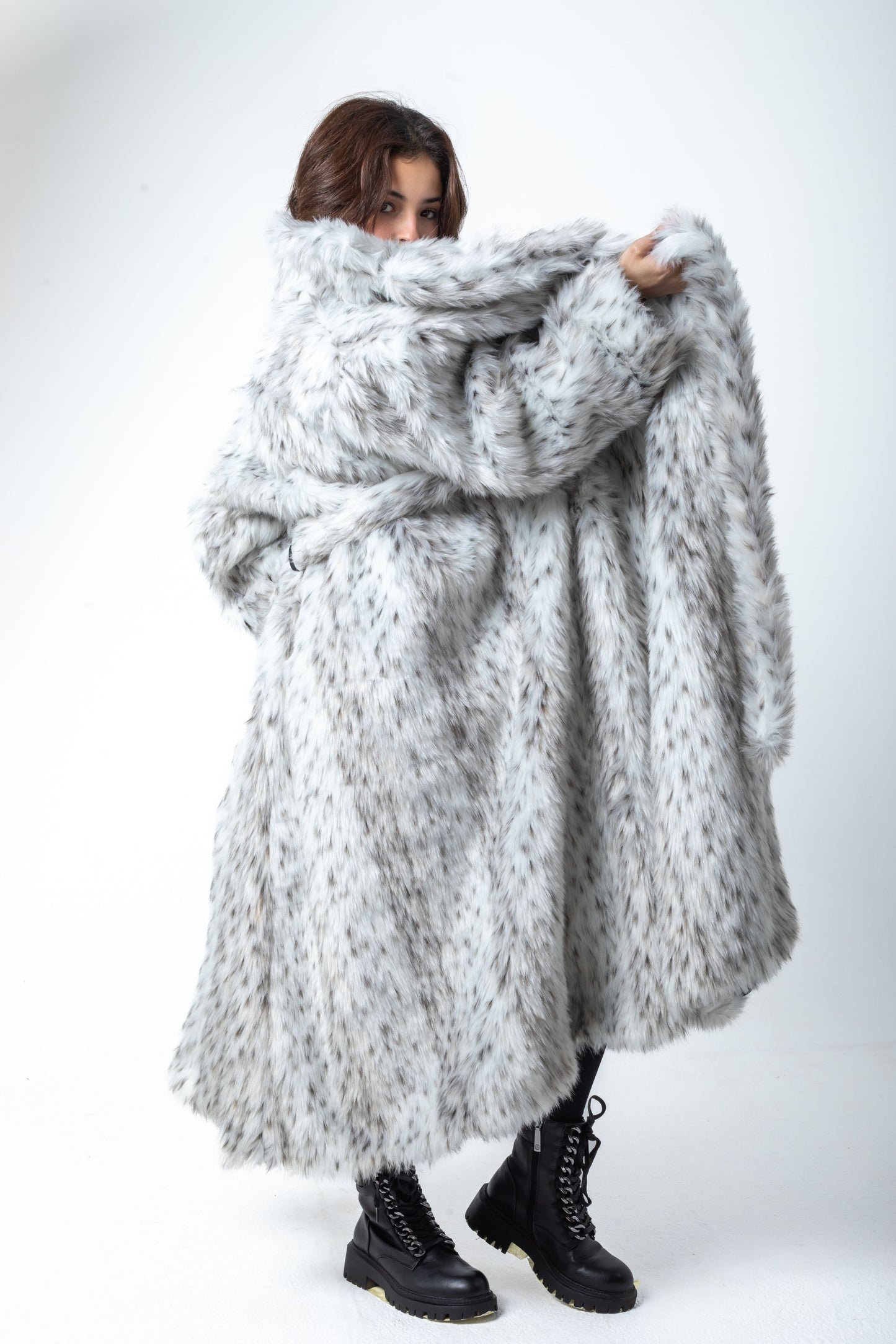 White-Black Spots Fur Coat