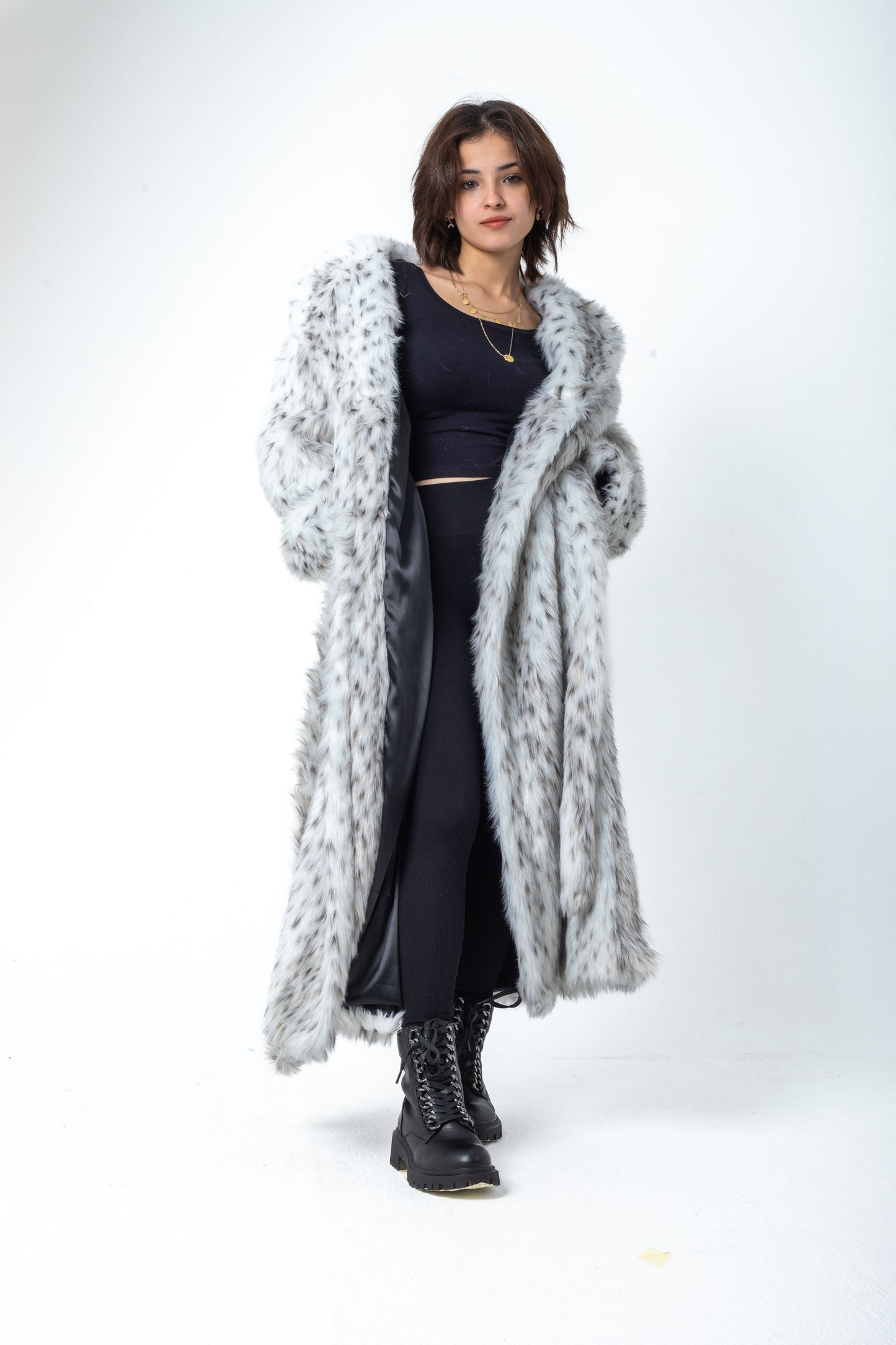 White-Black Spots Fur Coat
