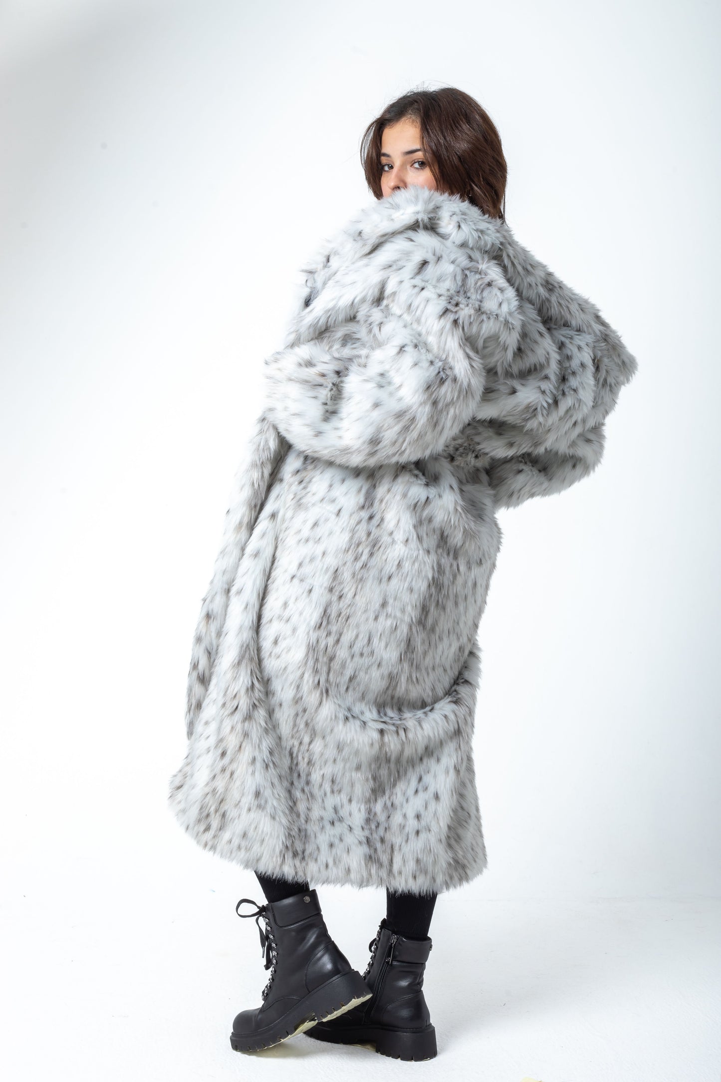 White-Black Spots Fur Coat