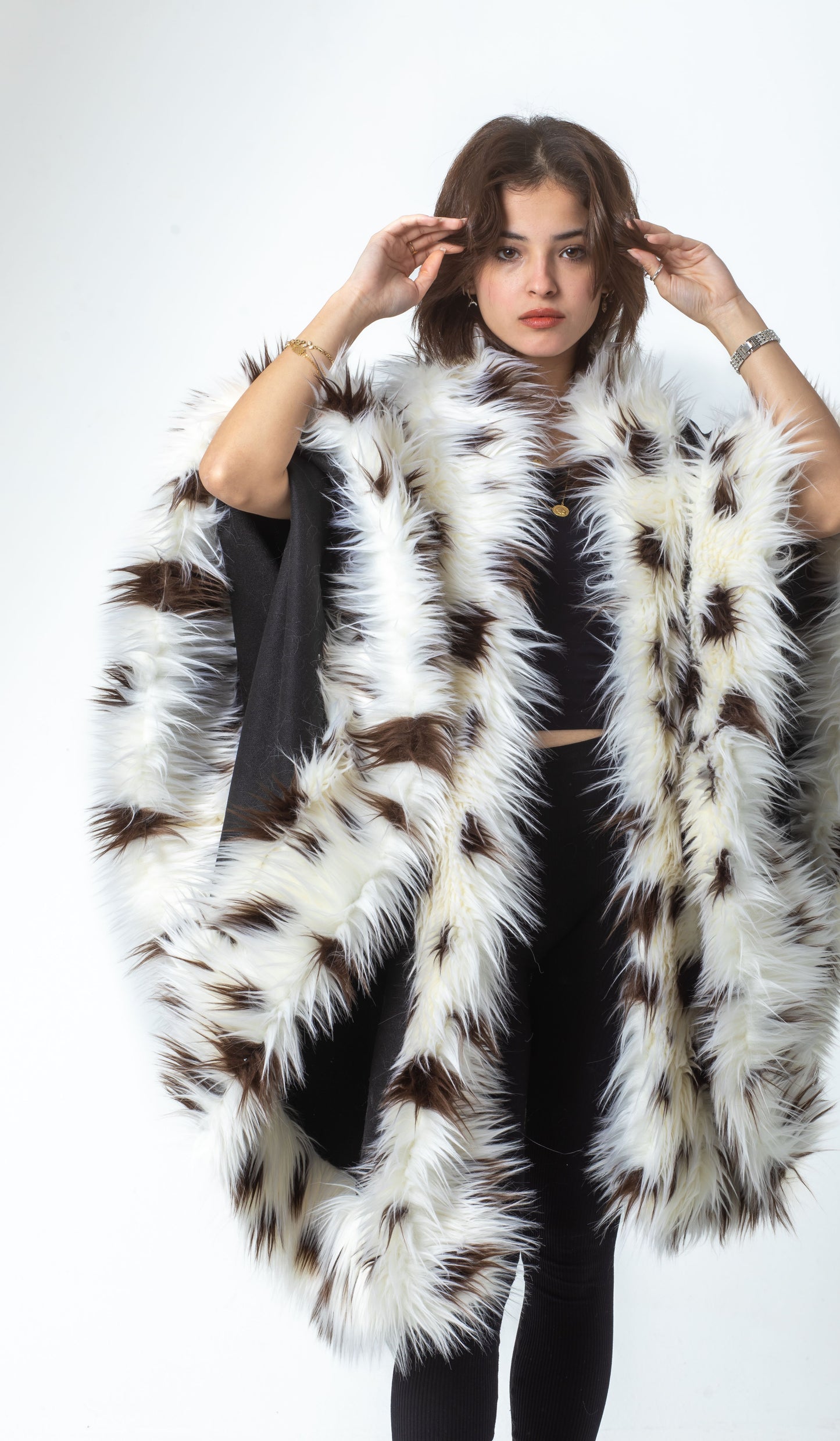 Black & White Russet Fur Cape