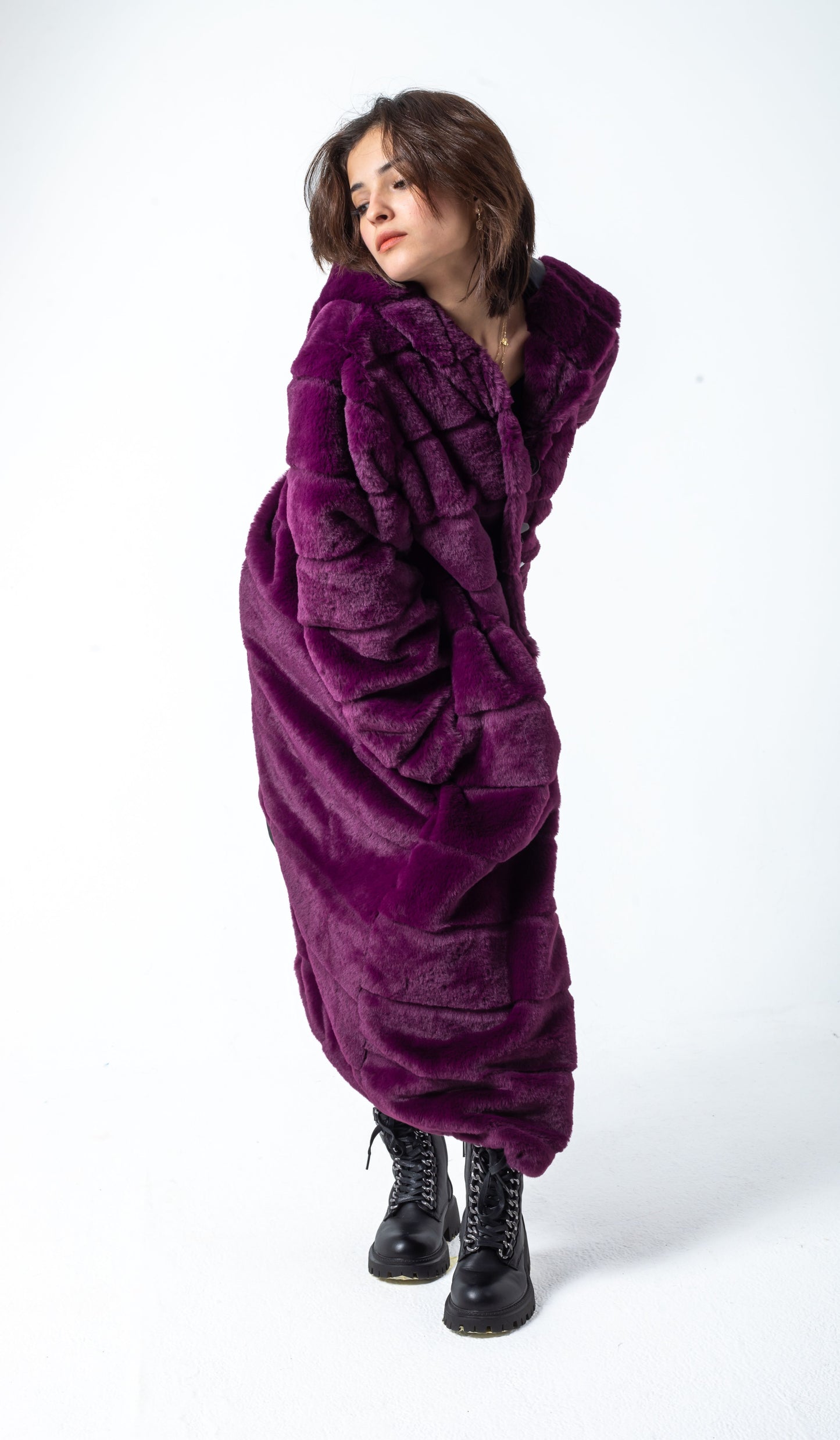 Striped Rich Purple Fur Coat