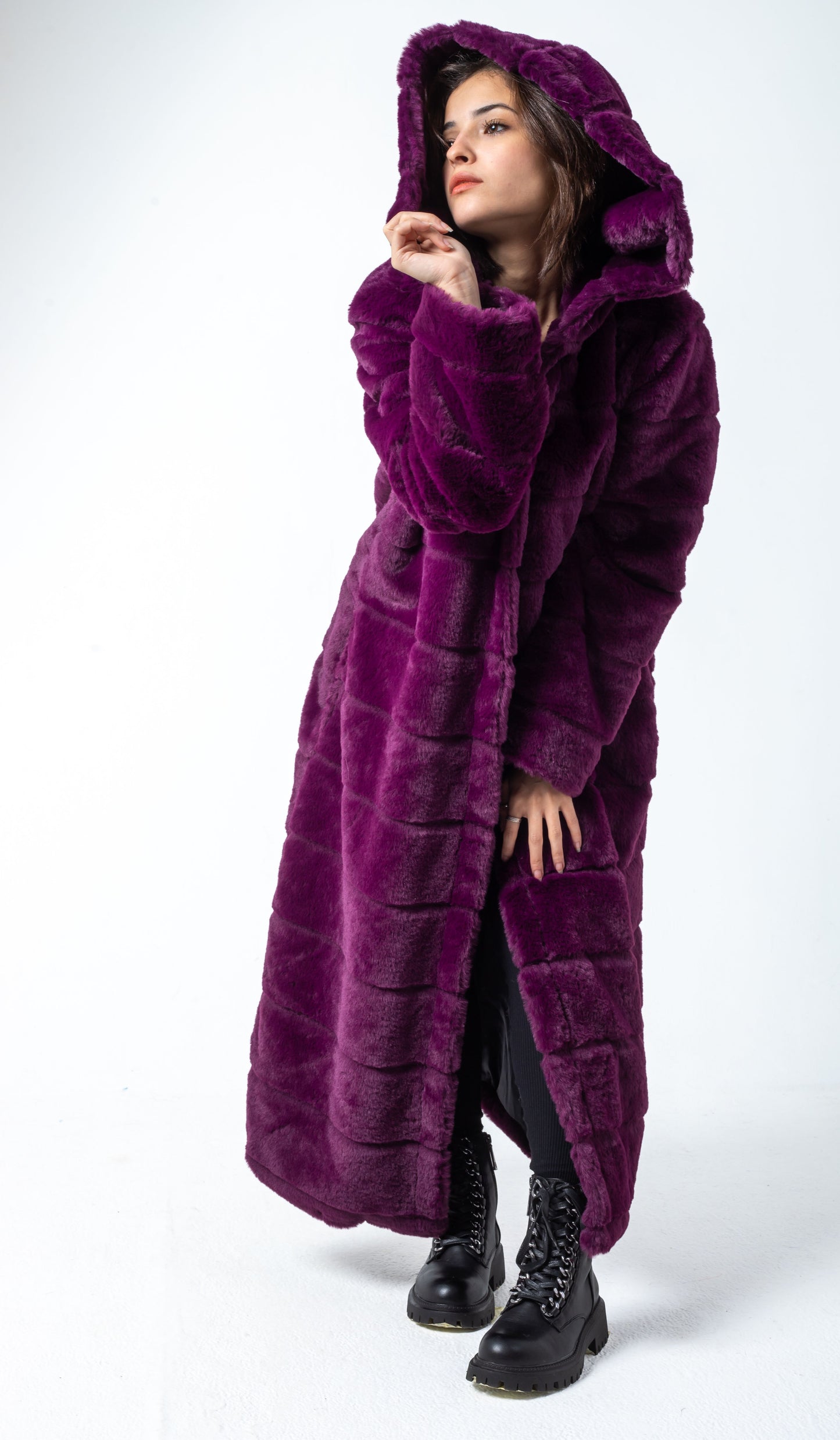 Striped Rich Purple Fur Coat