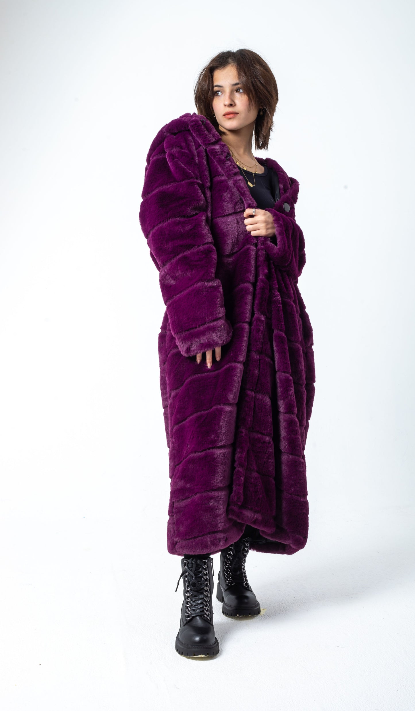 Striped Rich Purple Fur Coat