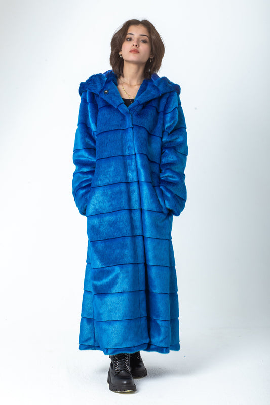 Blue Stripped Fur Coat