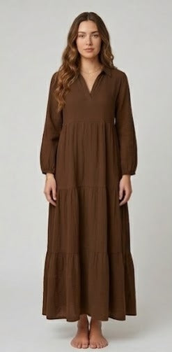 MAYA CRINKLE LINEN DRESS - CHOCOLATE