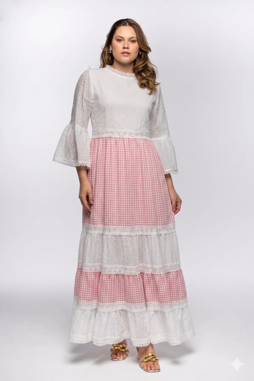 PENELOPE EYELET & GINHAM MAXI DRESS