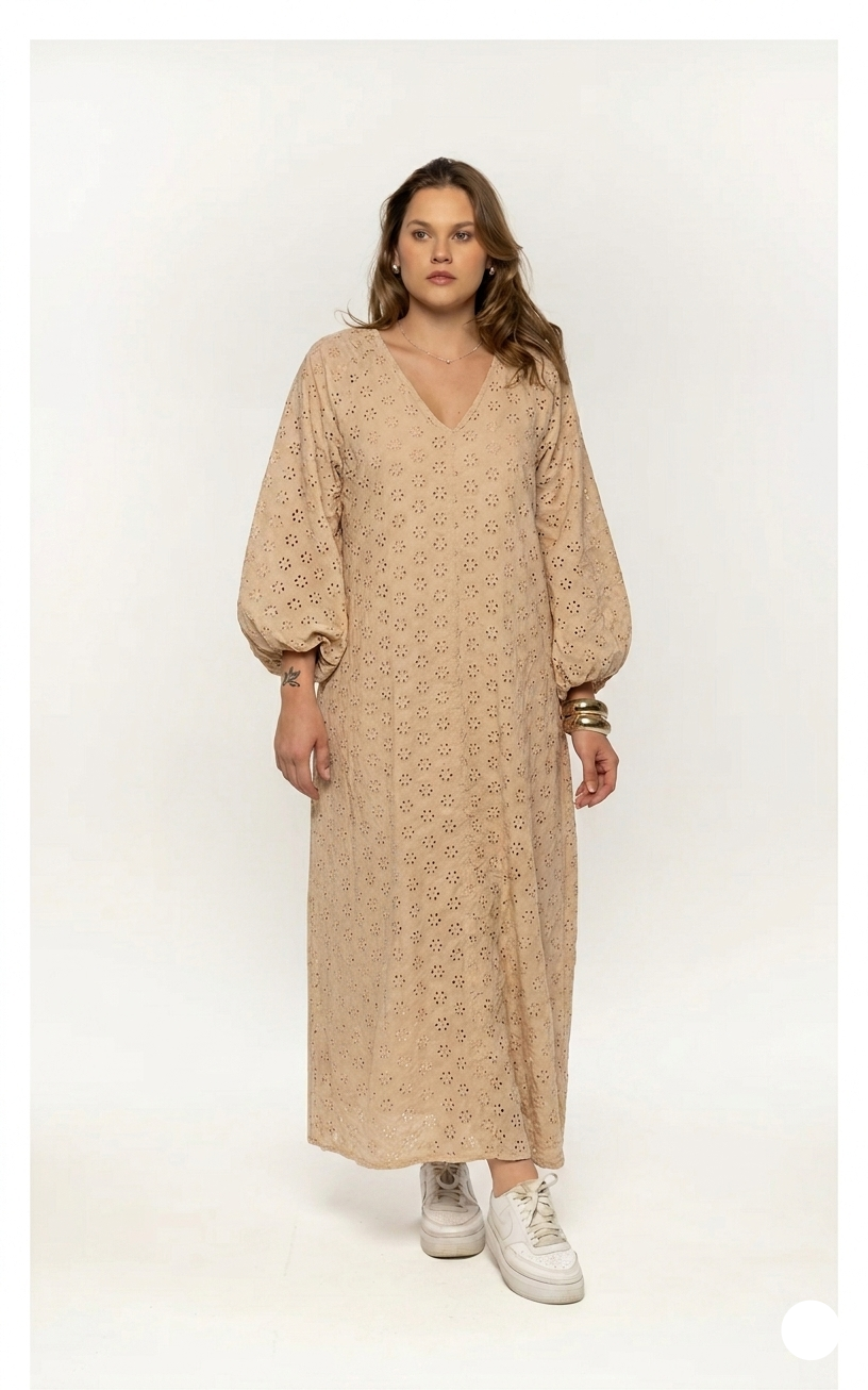 ARIA EYELET MAXI DRESS – DESERT SAND