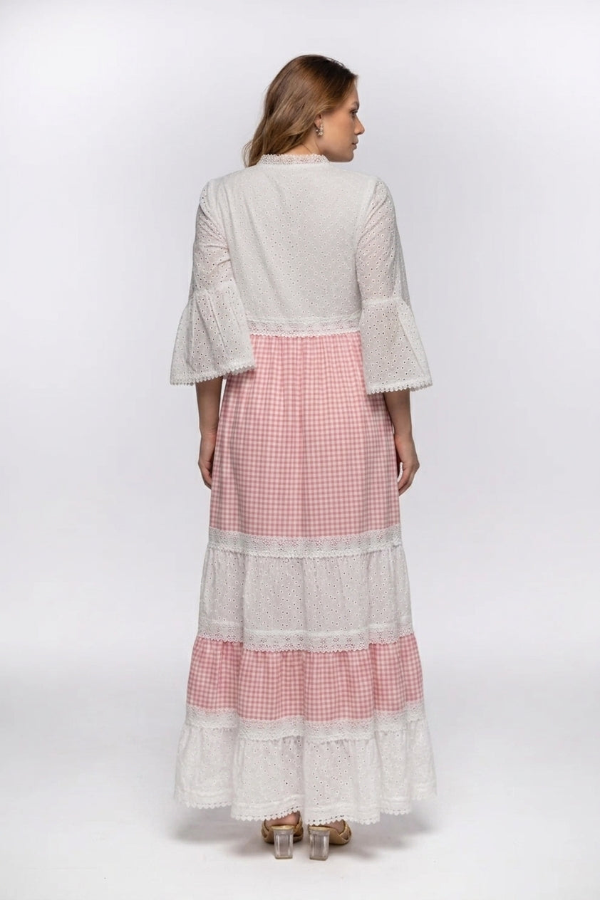 PENELOPE EYELET & GINHAM MAXI DRESS