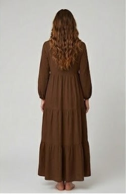 MAYA CRINKLE LINEN DRESS - CHOCOLATE