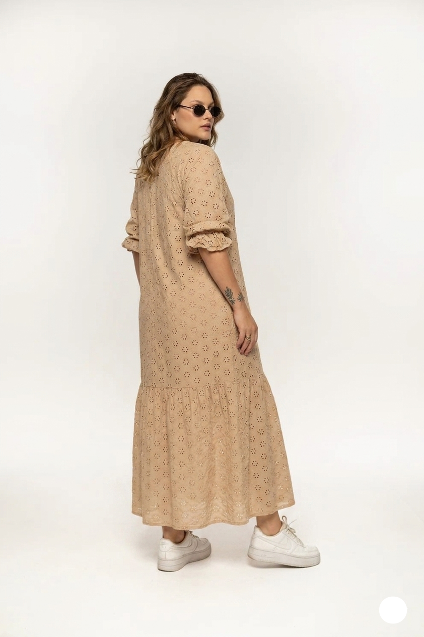 ARIA EYELET MAXI DRESS – DESERT SAND