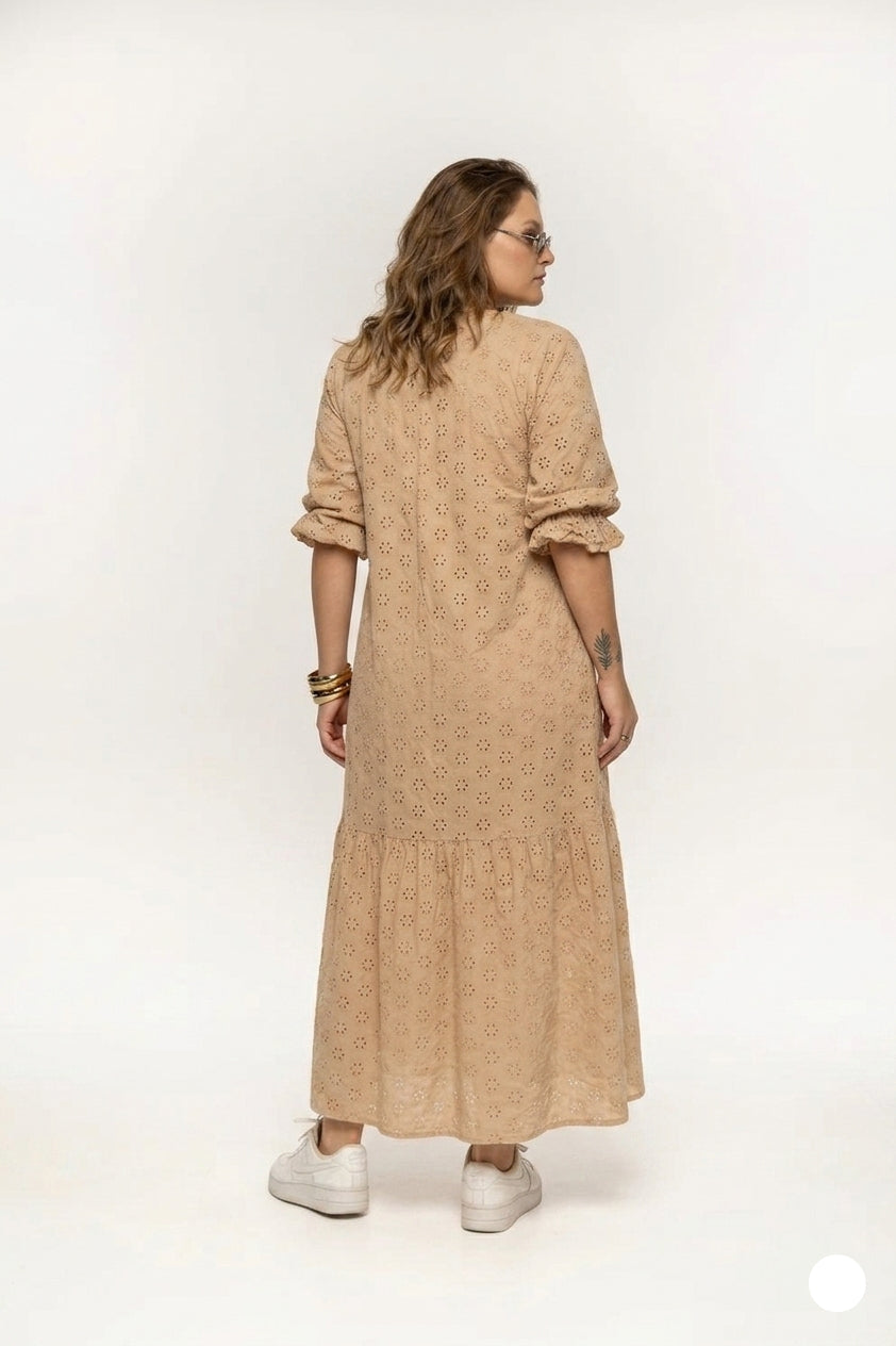 ARIA EYELET MAXI DRESS – DESERT SAND