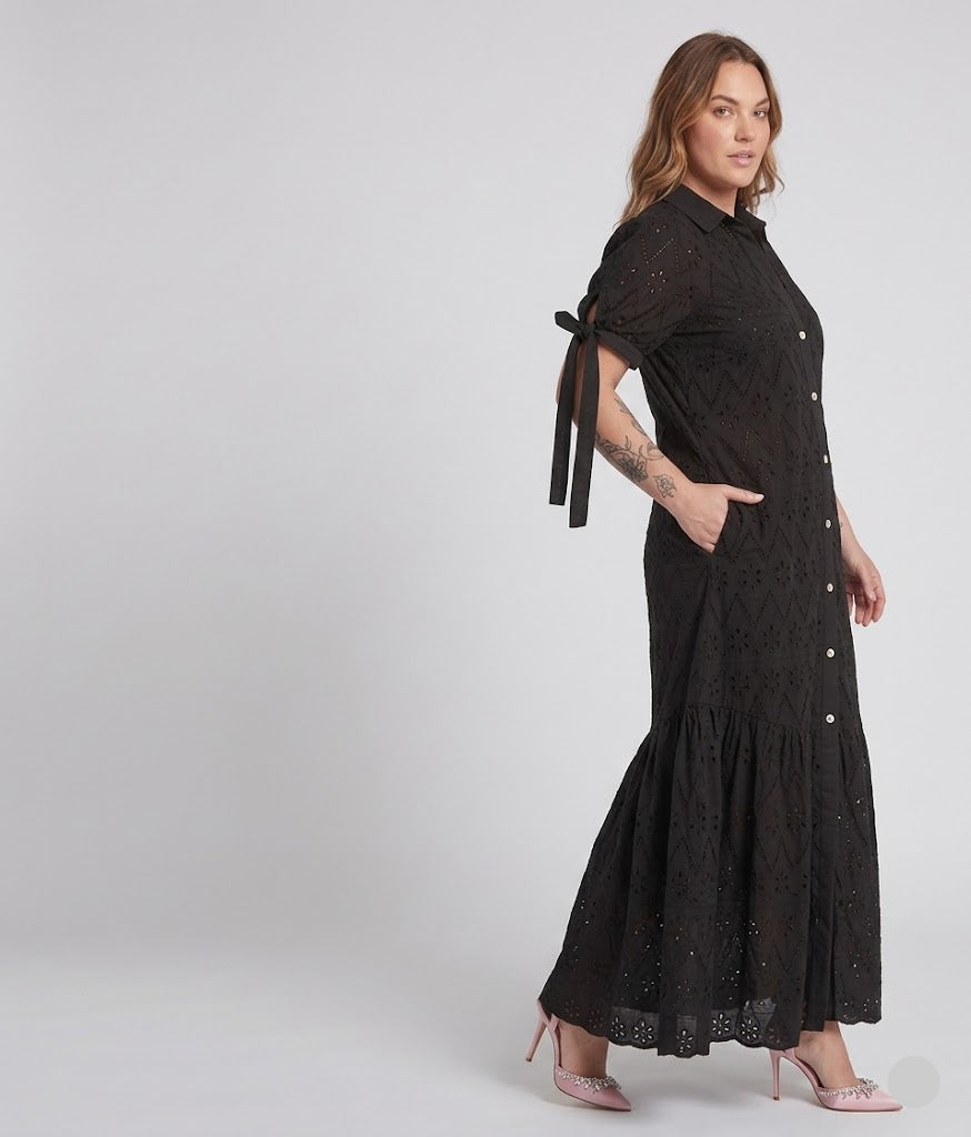 MIDNIGHT ROKAMA SHIRT-DRESS - RAVEN BLACK