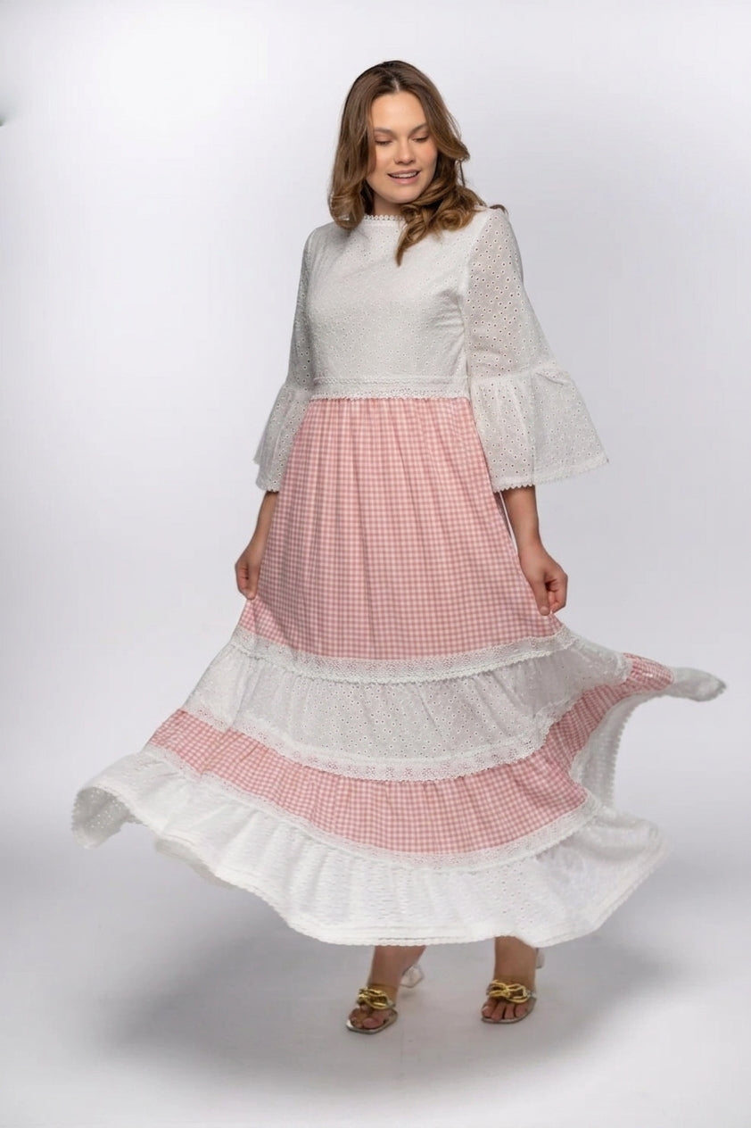 PENELOPE EYELET & GINHAM MAXI DRESS