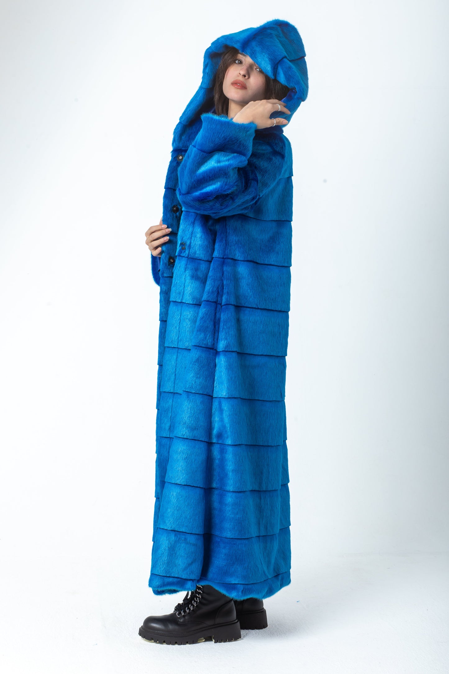 Blue Stripped Fur Coat