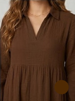 MAYA CRINKLE LINEN DRESS - CHOCOLATE