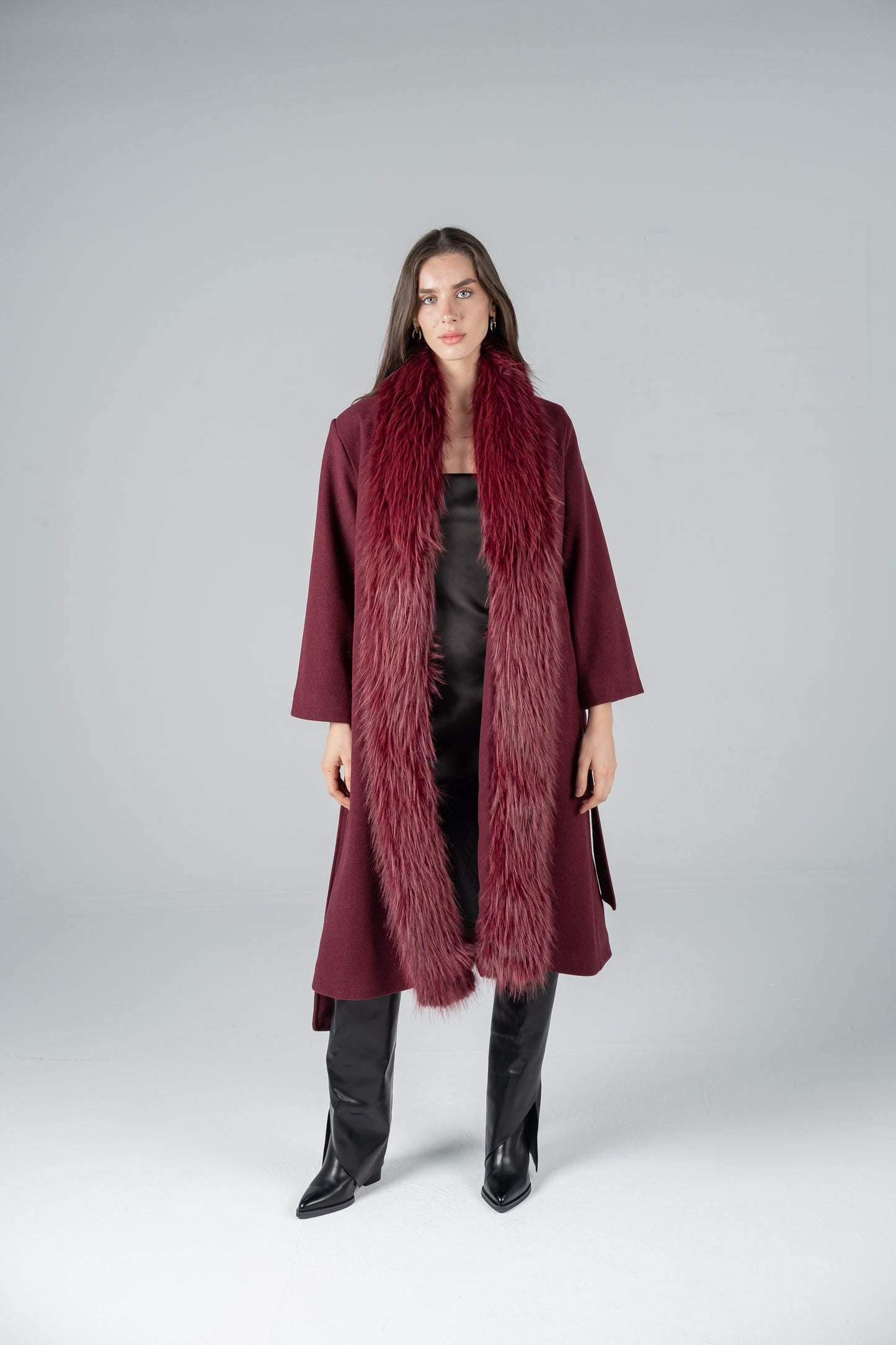 BURGUNDY FELT-FUR COAT