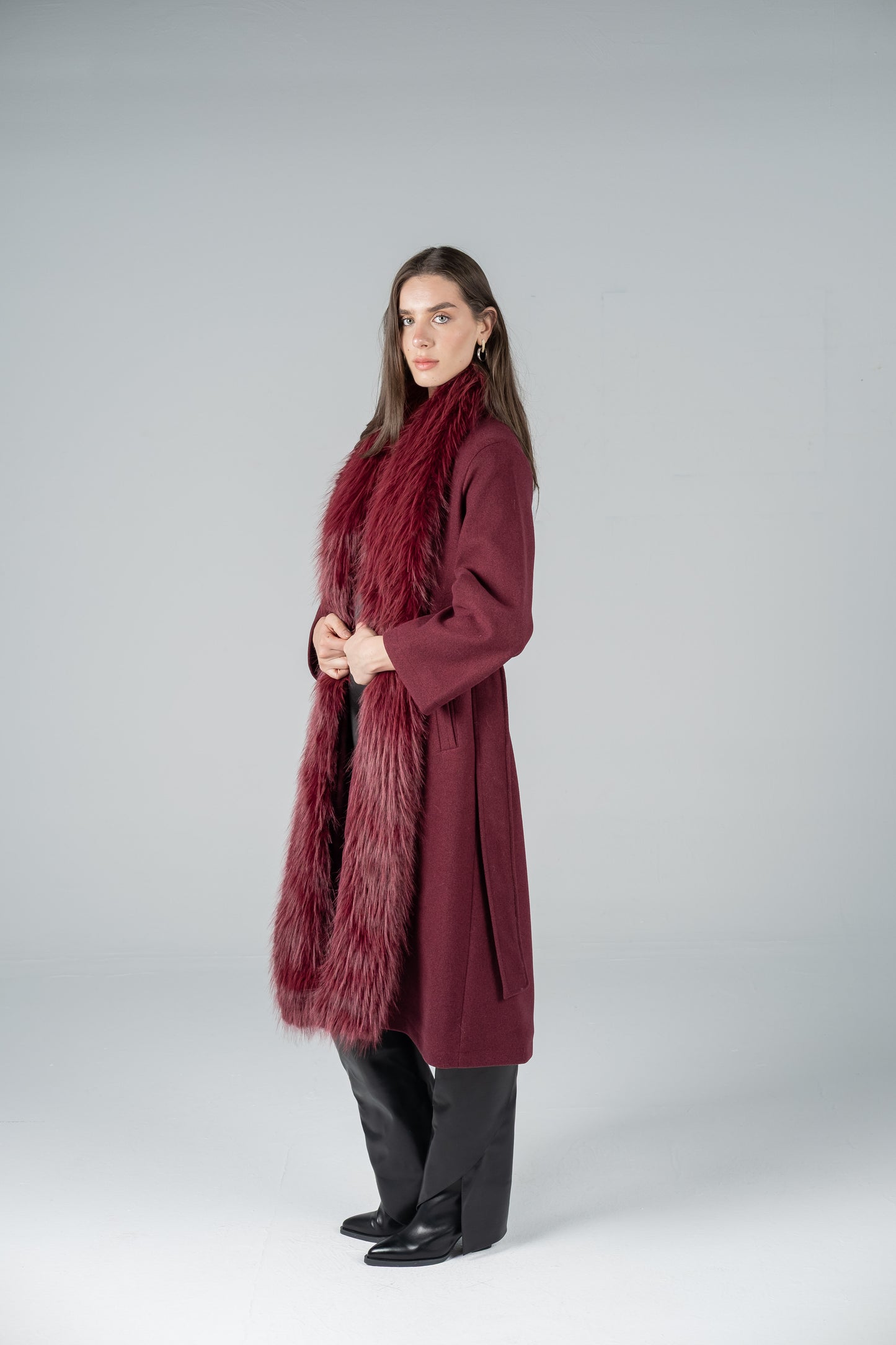 BURGUNDY FELT-FUR COAT