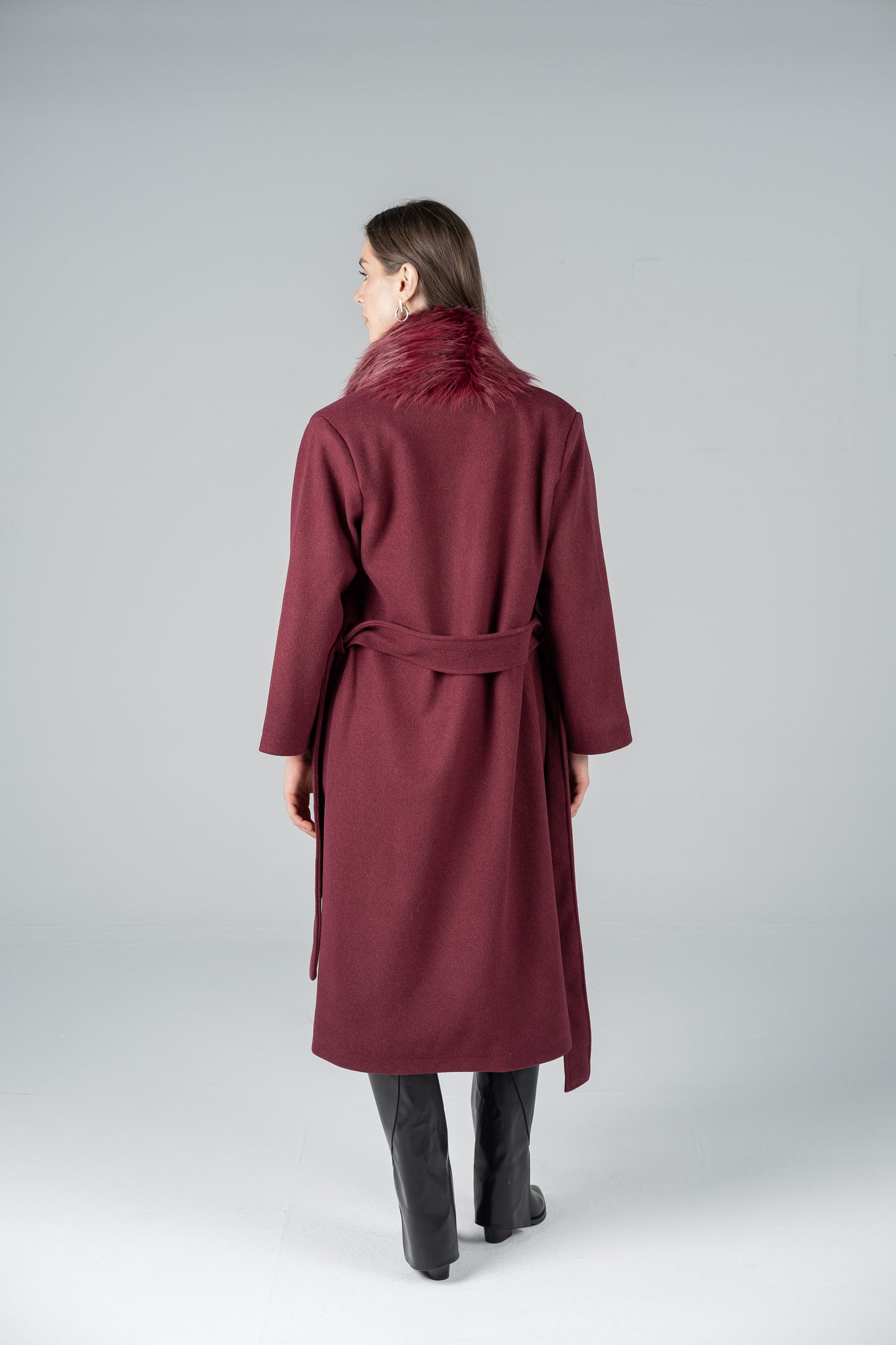 BURGUNDY FELT-FUR COAT