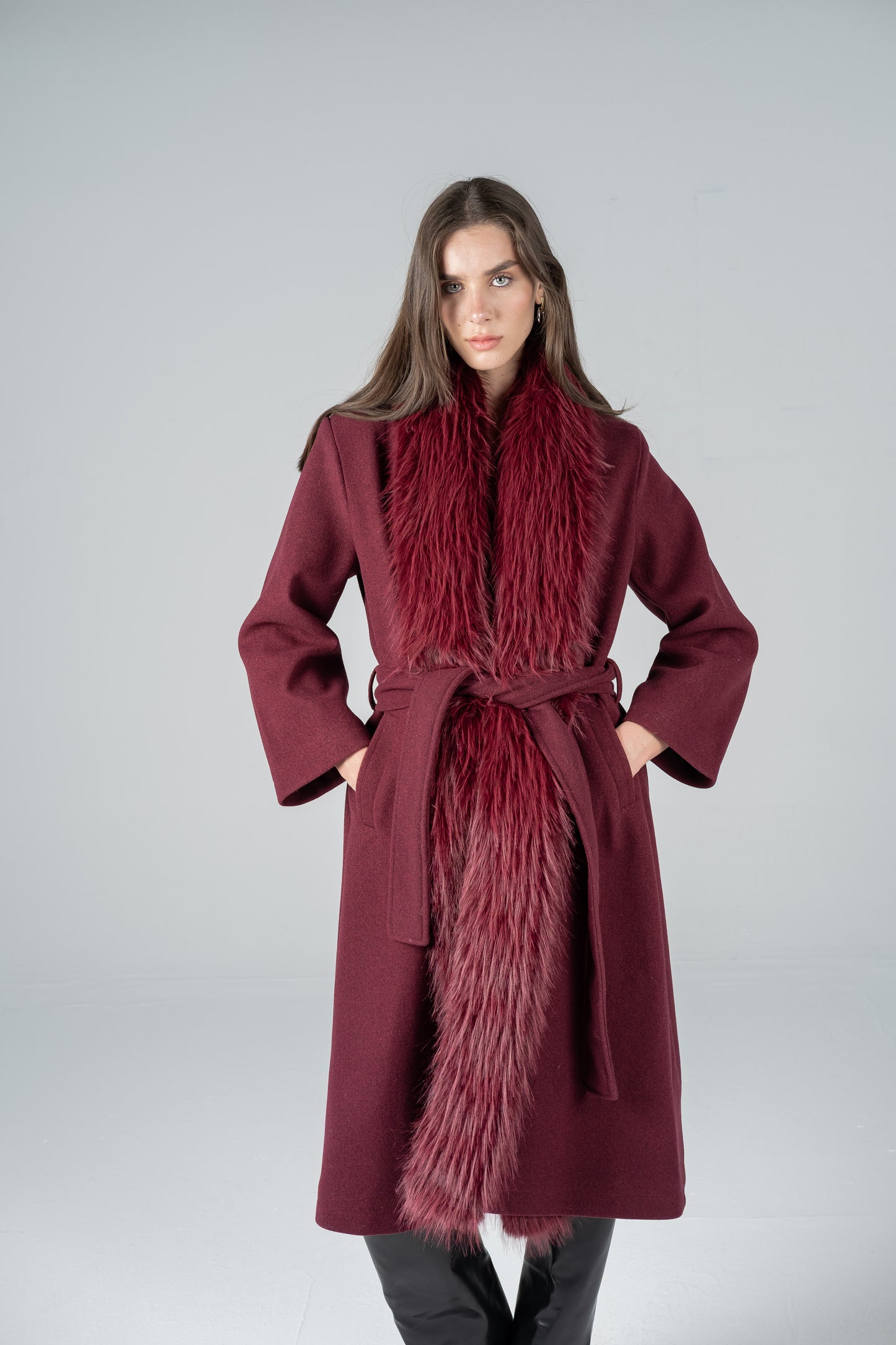BURGUNDY FELT-FUR COAT