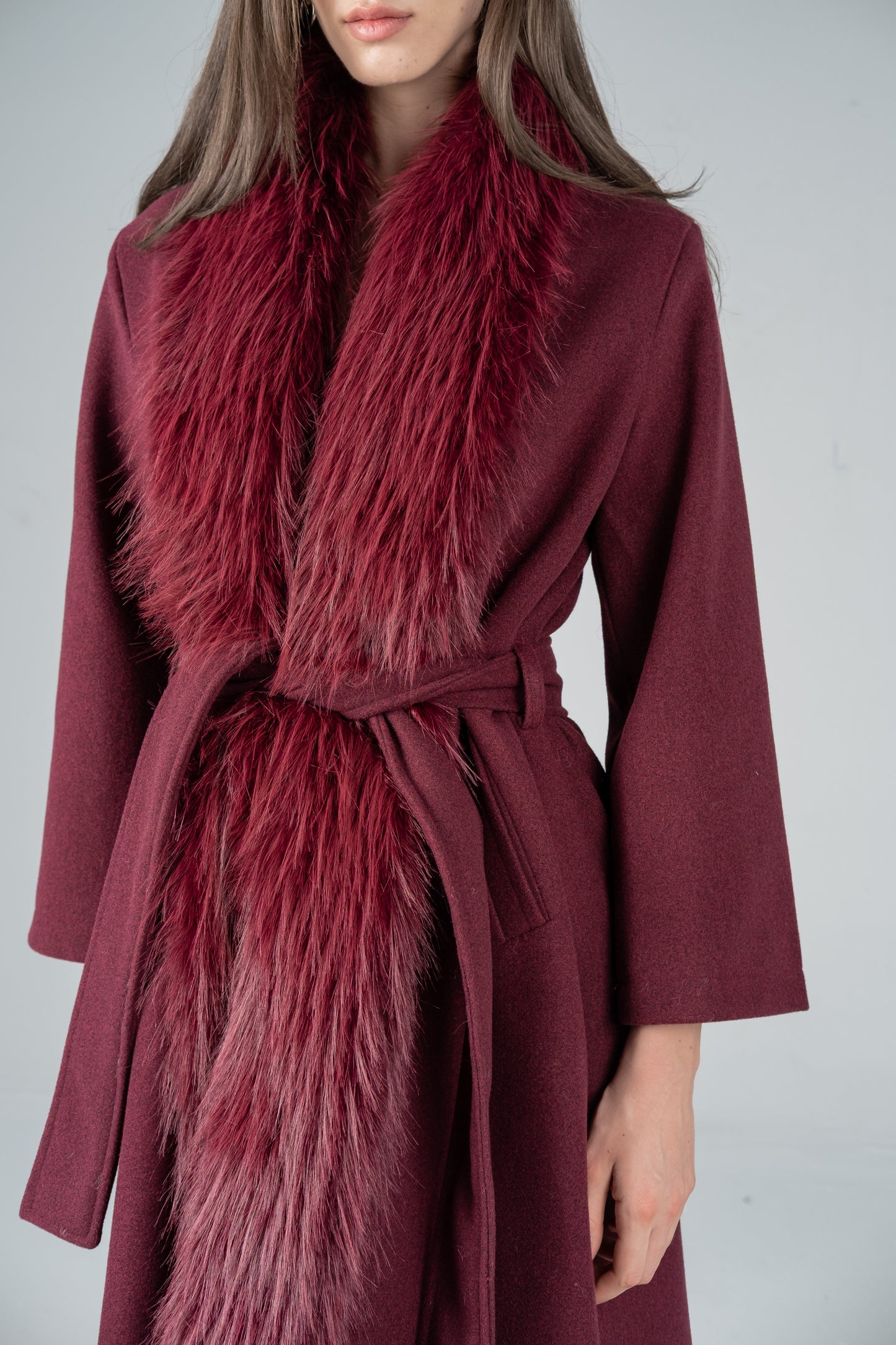 BURGUNDY FELT-FUR COAT