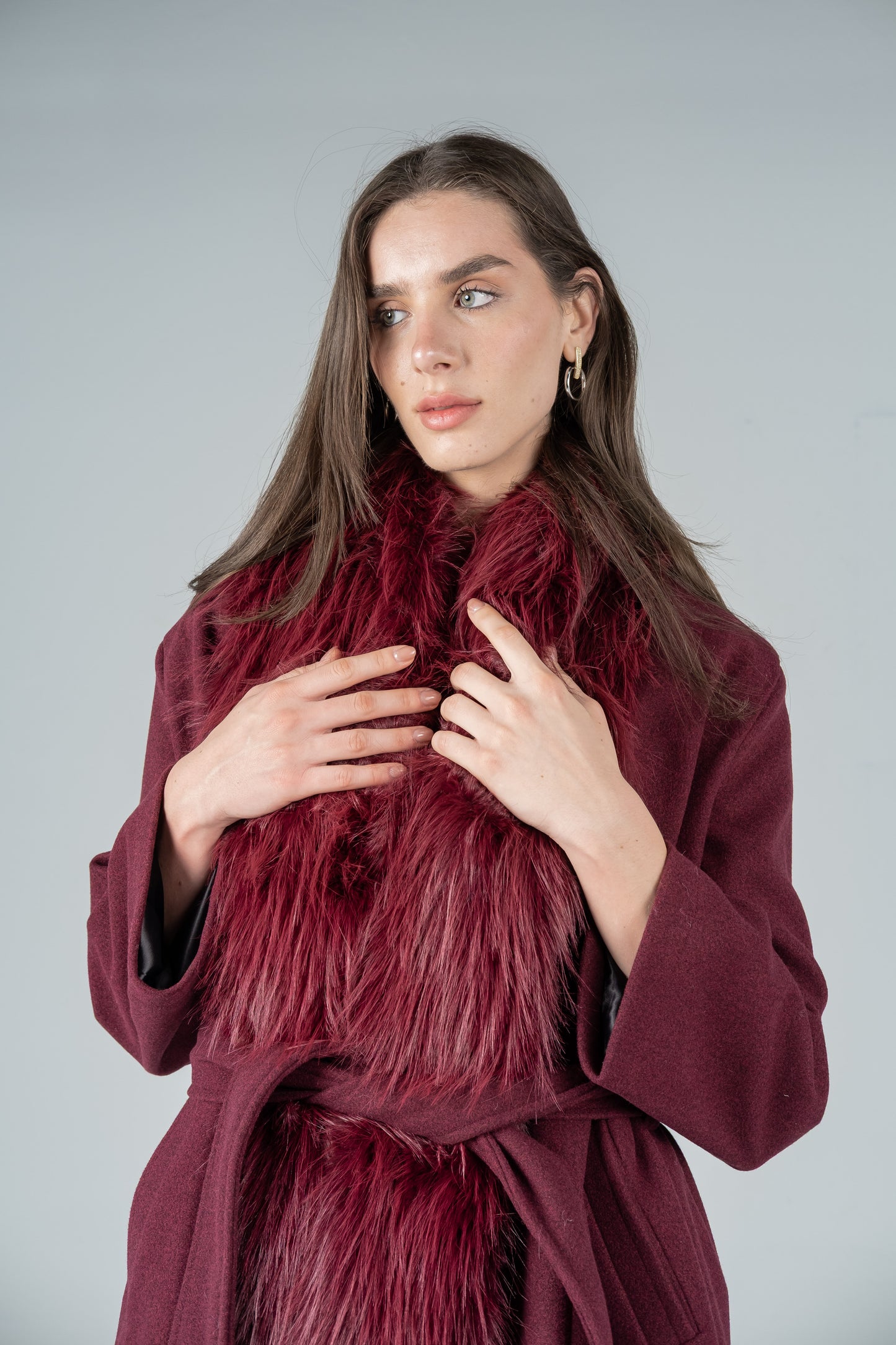 BURGUNDY FELT-FUR COAT