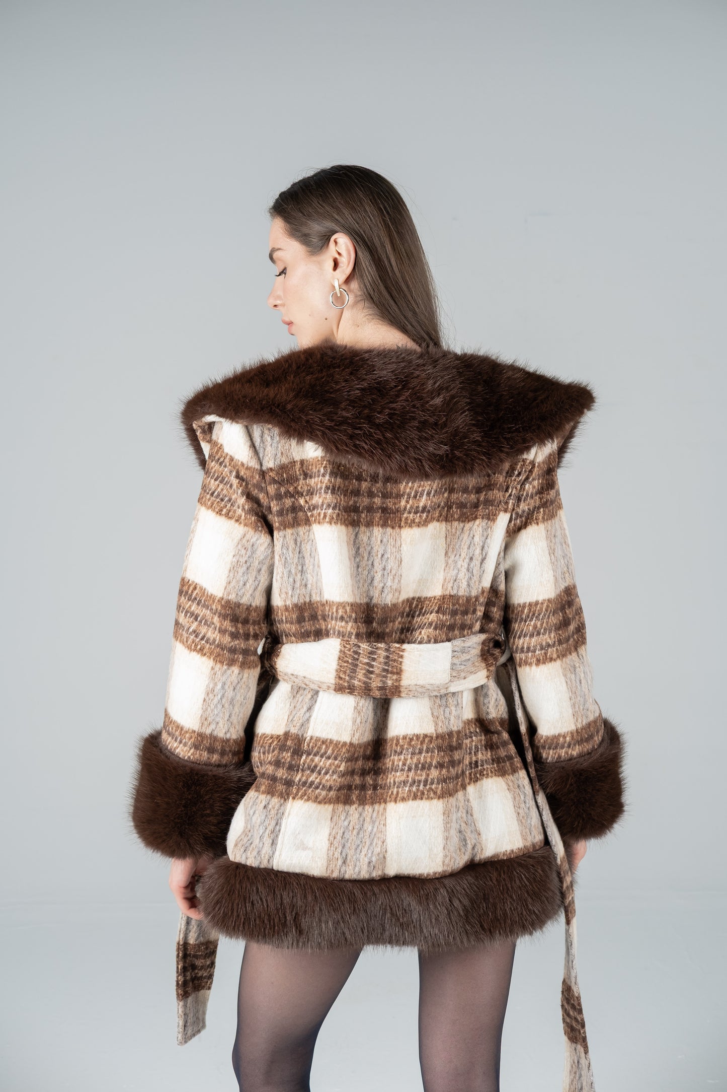 CHECKED WOOL-FUR JACKET
