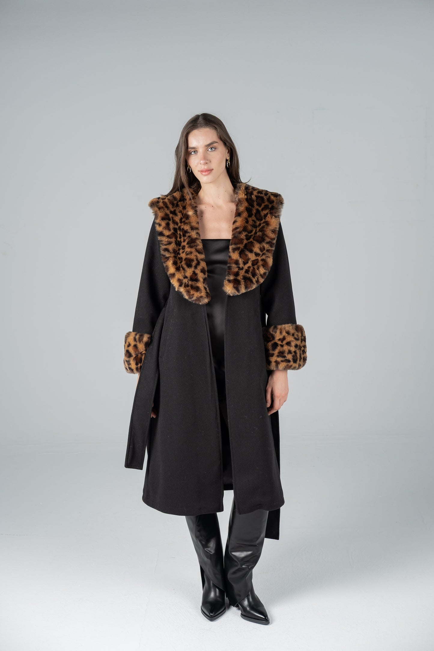LEOPARD-TRIM FELT COAT
