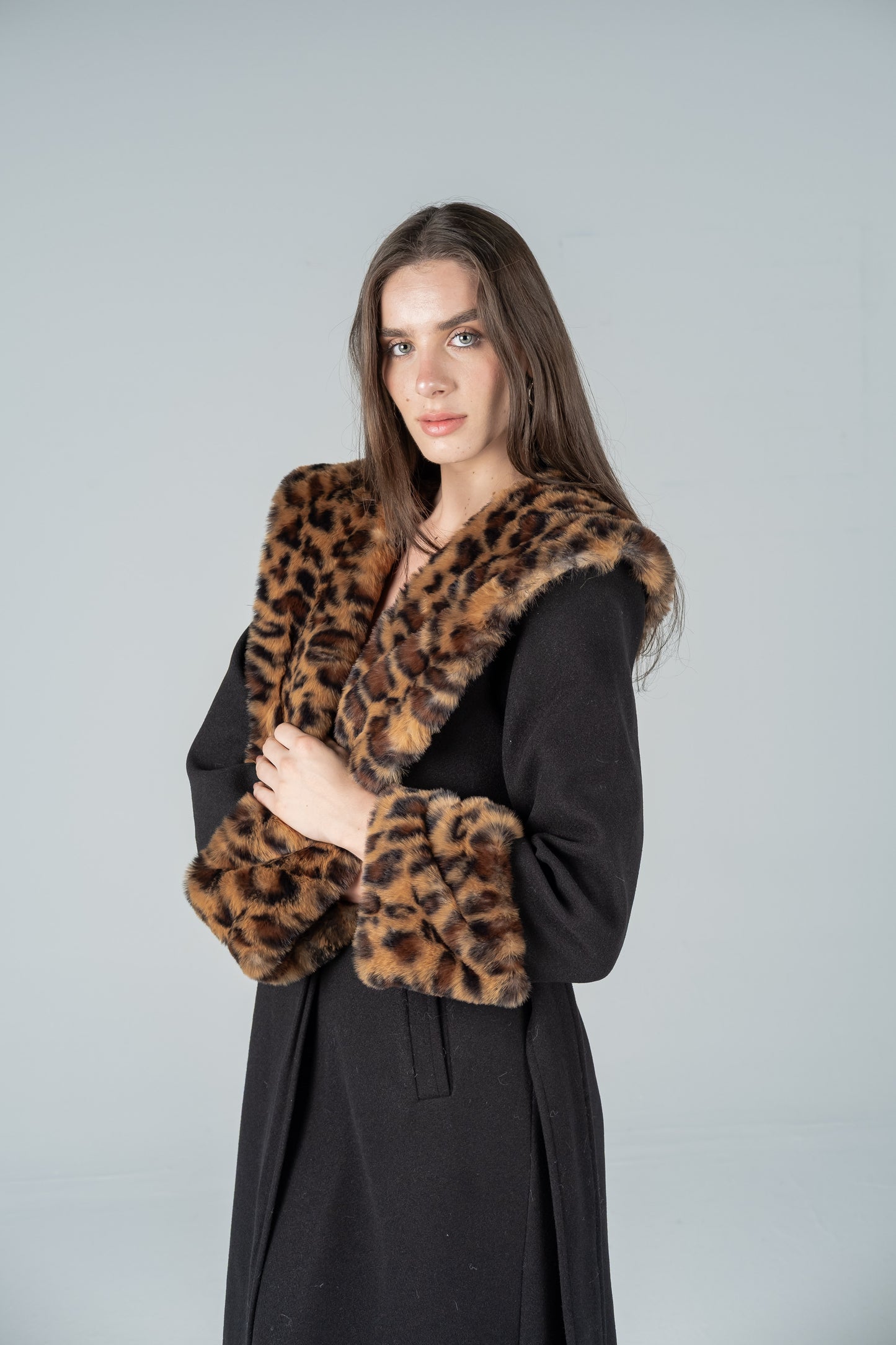 LEOPARD-TRIM FELT COAT